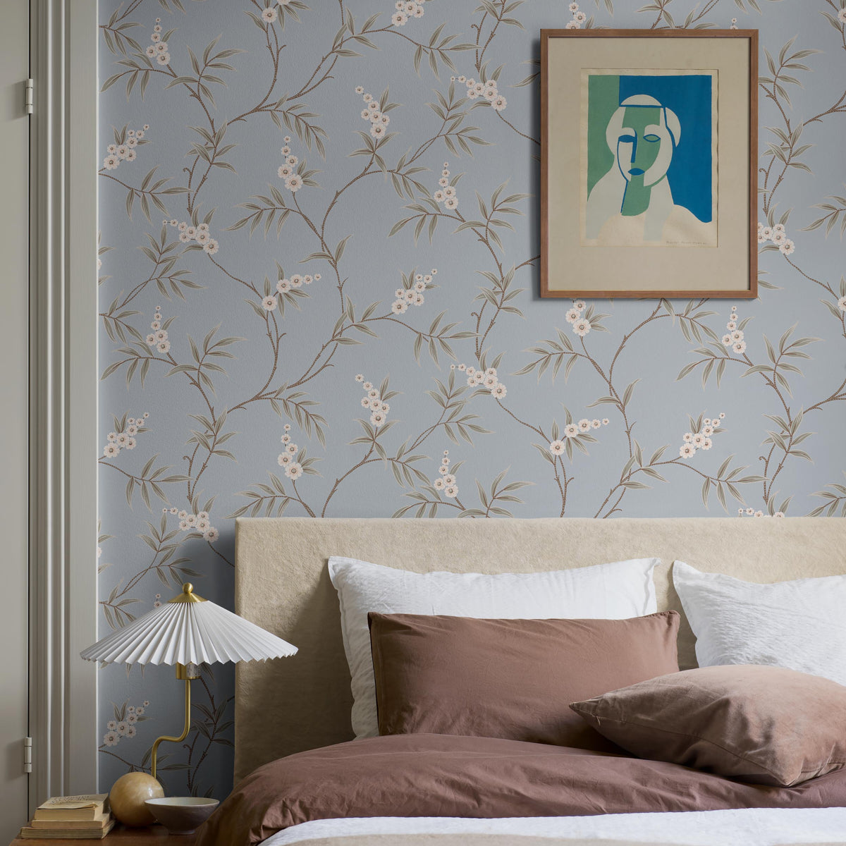 Floral Tree Wallpaper in sky color - pattern number 7762 - by Schumacher in the Borastapeter collection