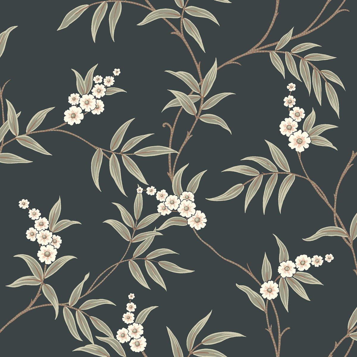 Floral Tree Wallpaper in spruce color - pattern number 7765 - by Schumacher in the Borastapeter collection
