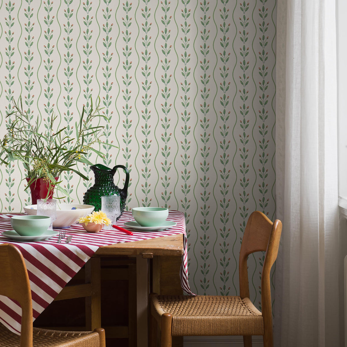 Flower Buds Wallpaper in green color - pattern number 7778 - by Schumacher in the Borastapeter collection