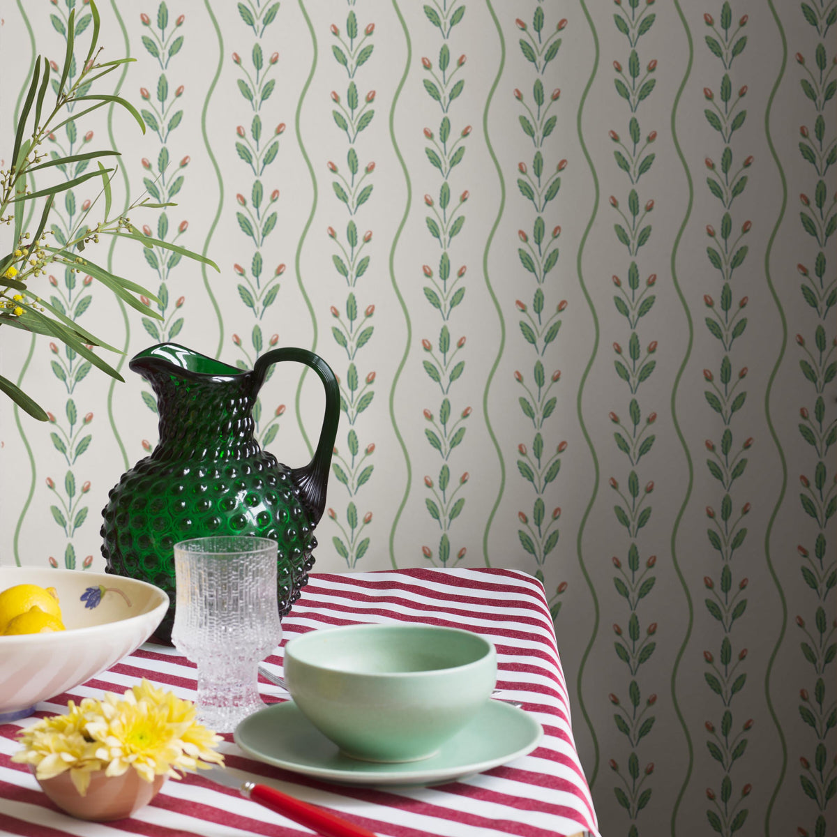 Flower Buds Wallpaper in green color - pattern number 7778 - by Schumacher in the Borastapeter collection
