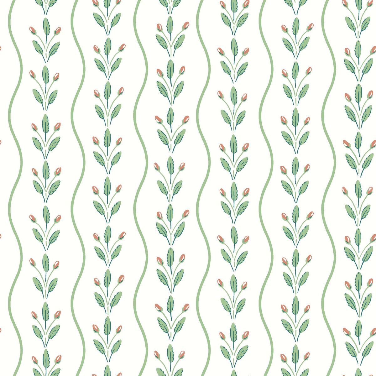 Flower Buds Wallpaper in green color - pattern number 7778 - by Schumacher in the Borastapeter collection