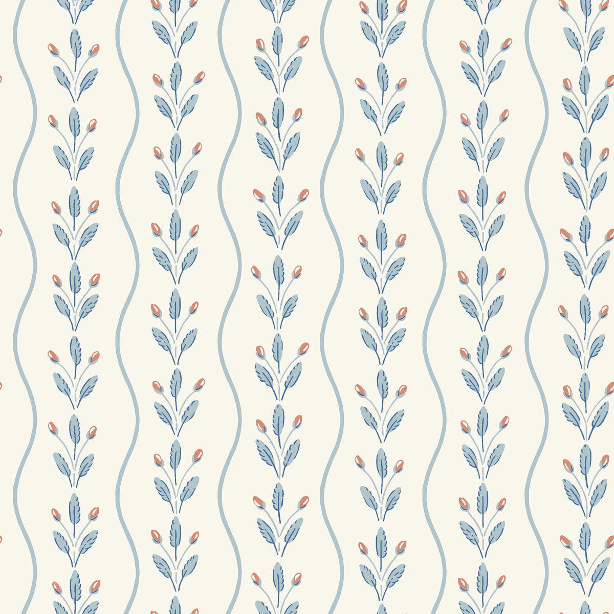 Flower Buds Wallpaper in blue color - pattern number 7779 - by Schumacher in the Borastapeter collection