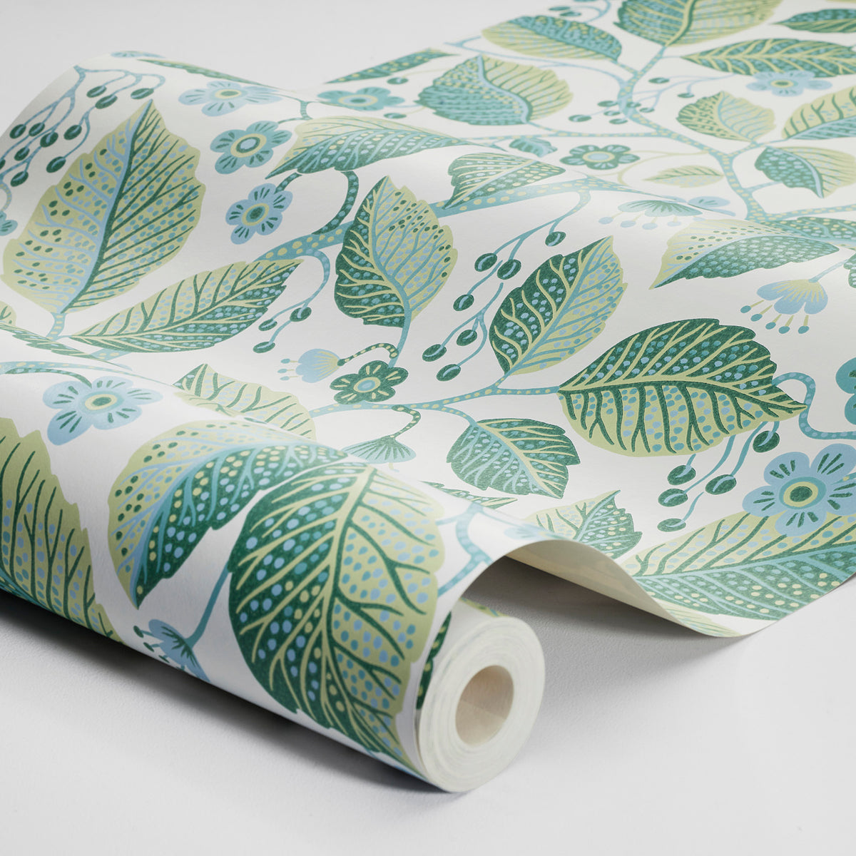 Elm Tree Wallpaper in blue and green color - pattern number 7784 - by Schumacher in the Borastapeter collection