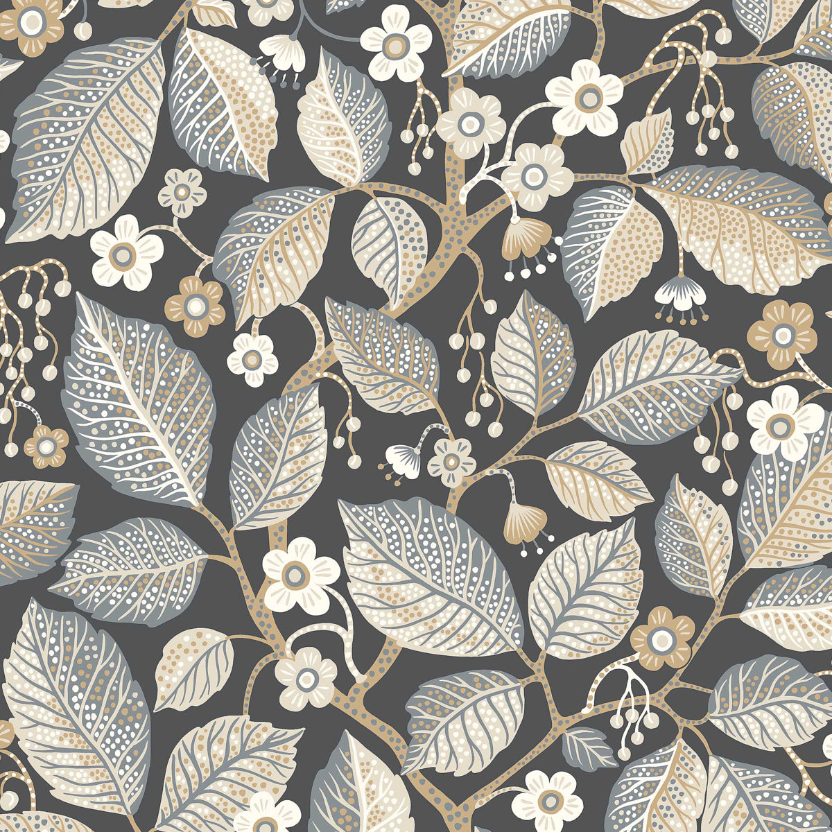 Elm Tree Wallpaper in charcoal and neutral color - pattern number 7786 - by Schumacher in the Borastapeter collection