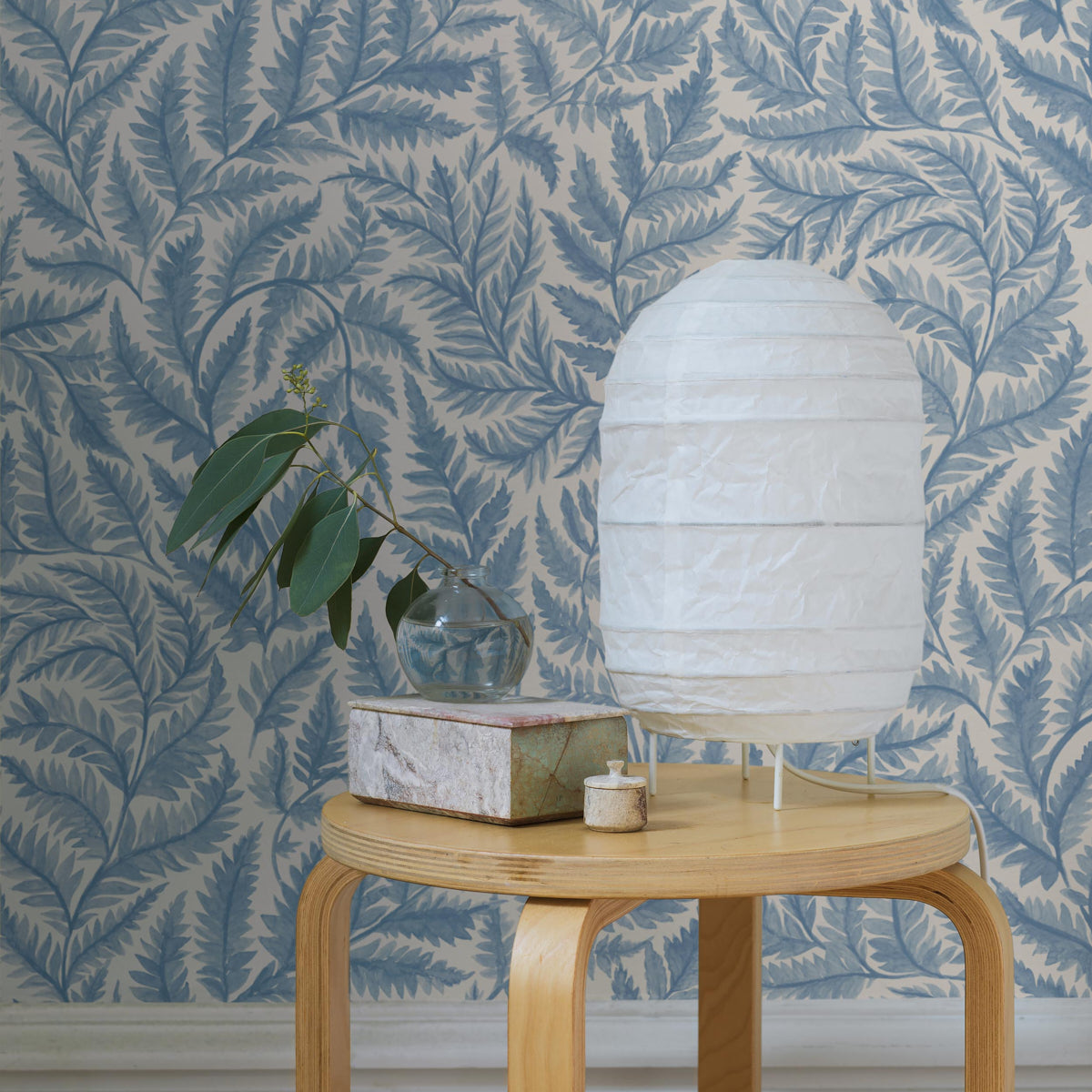 Ferns Wallpaper in blue color - pattern number 7790 - by Schumacher in the Borastapeter collection