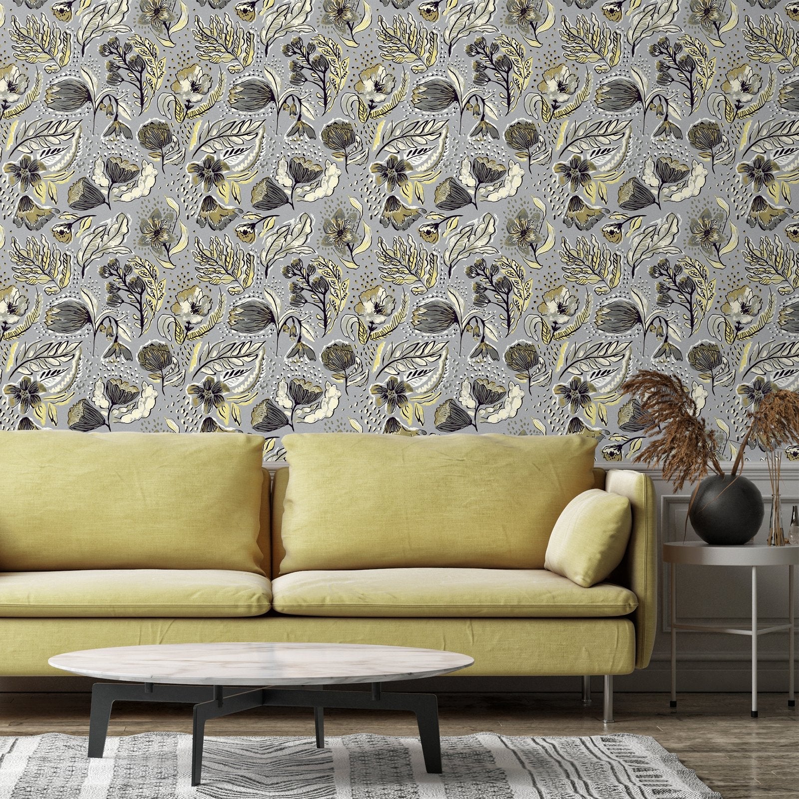 Wild Garden wallpaper in silver grey color - pattern number GH81333-23 - by Galerie in the Pepper collection