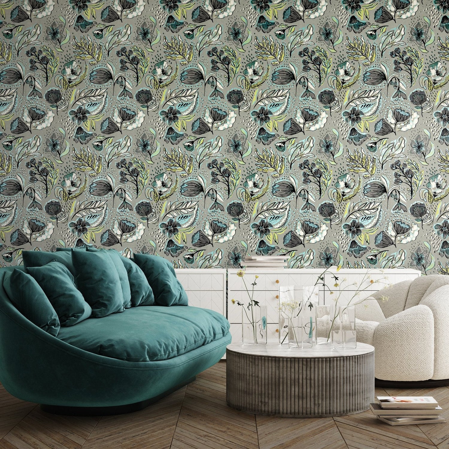 Wild Garden wallpaper in silver grey color - pattern number GH81334-23 - by Galerie in the Pepper collection