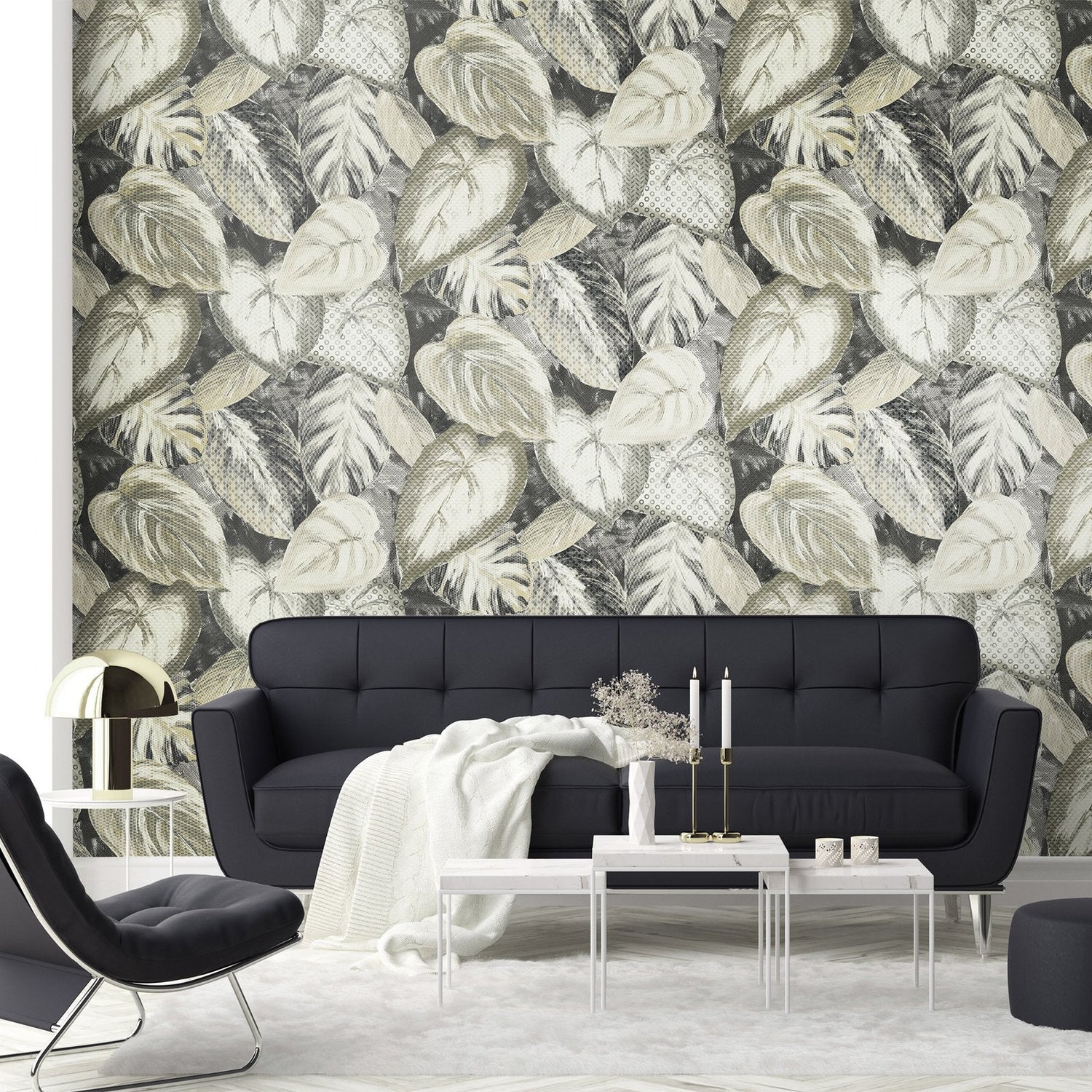 Ficus wallpaper in silver grey color - pattern number GH81343-23 - by Galerie in the Pepper collection