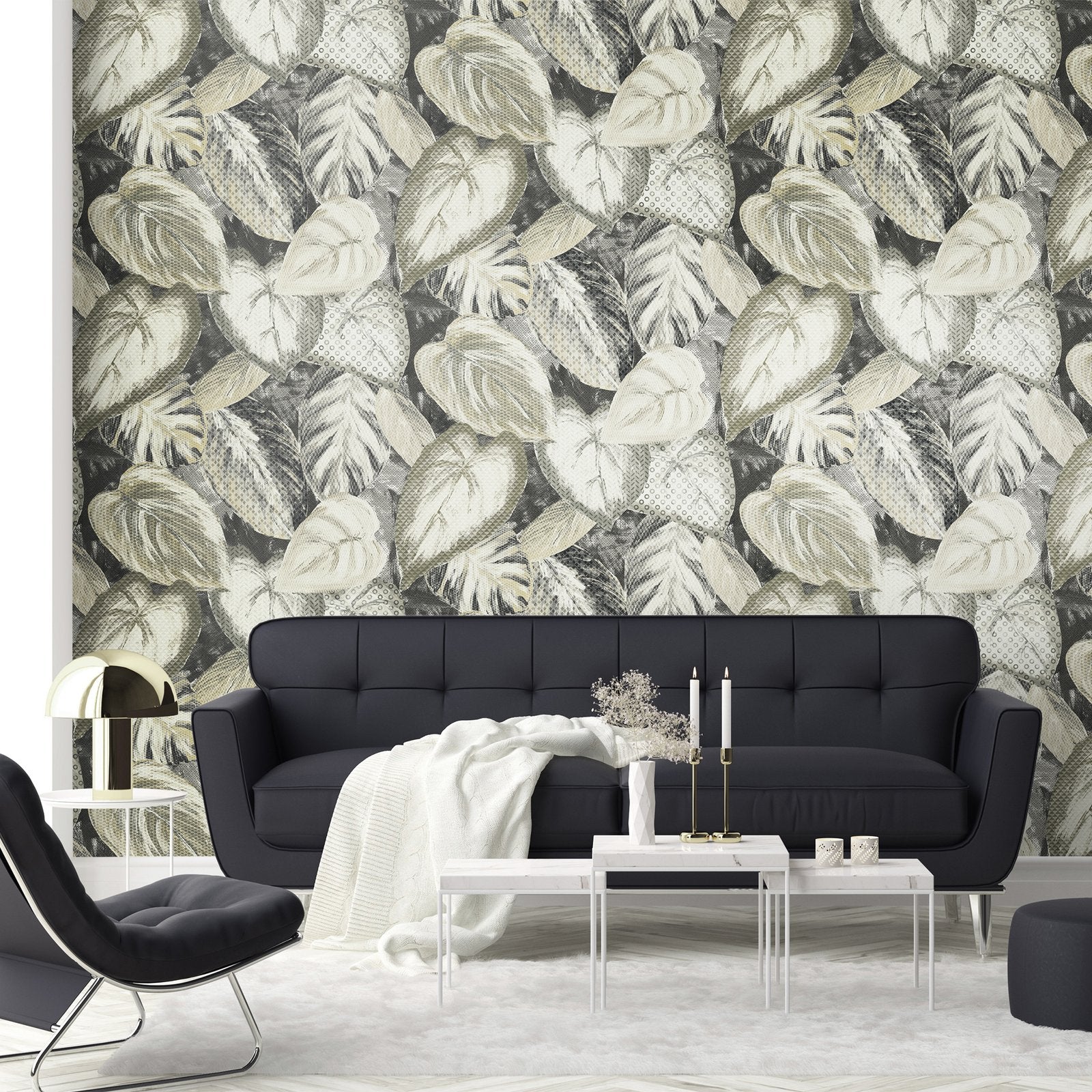 Ficus wallpaper in silver grey color - pattern number GH81343-23 - by Galerie in the Pepper collection
