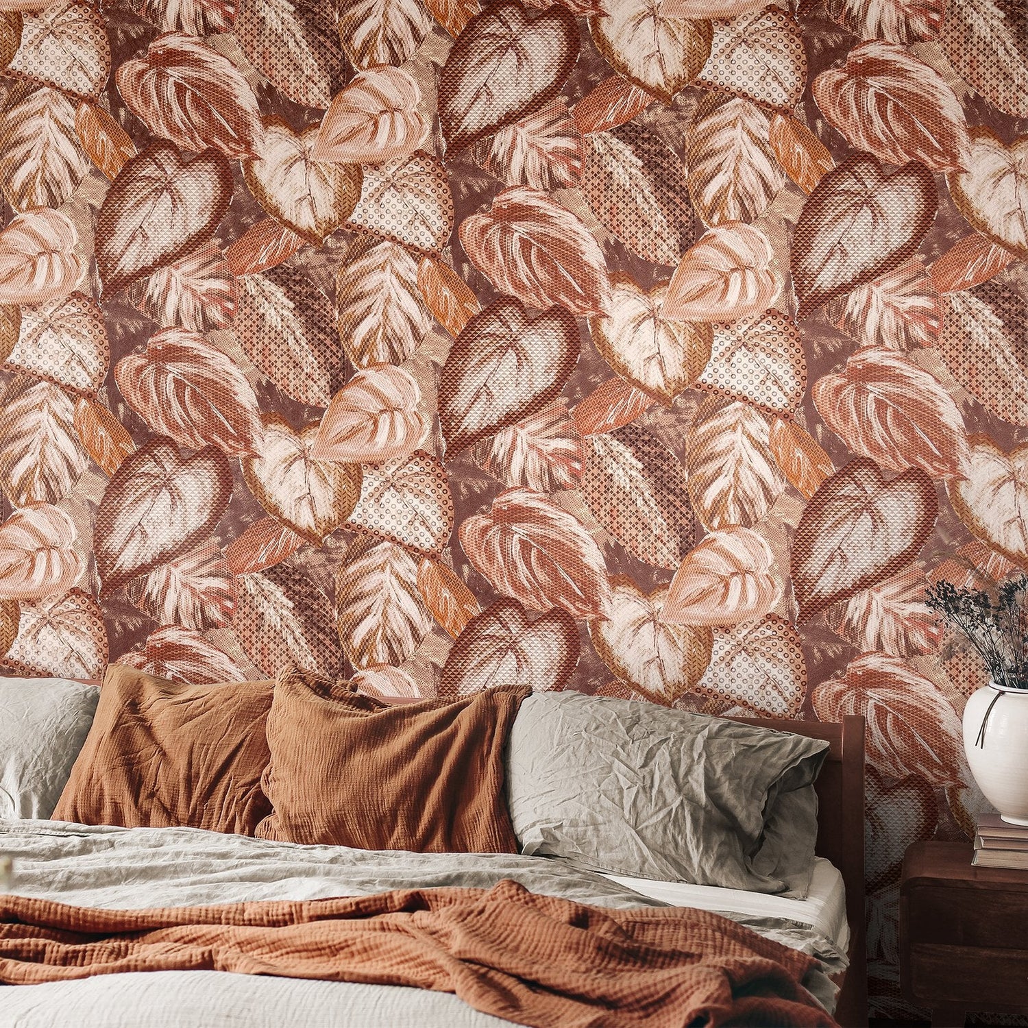 Ficus wallpaper in orange color - pattern number GH81346-23 - by Galerie in the Pepper collection