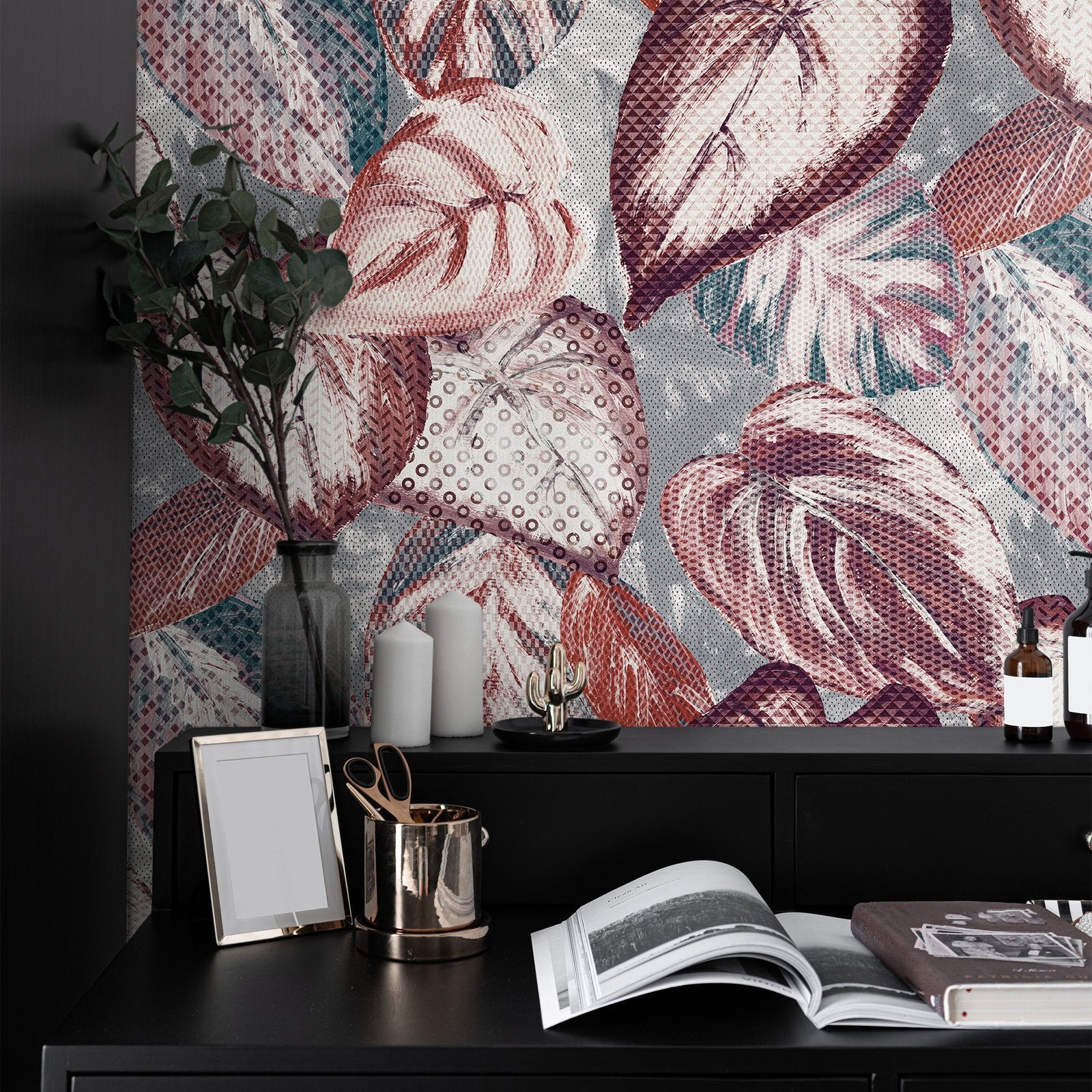 Ficus wallpaper in red color - pattern number GH81348-23 - by Galerie in the Pepper collection