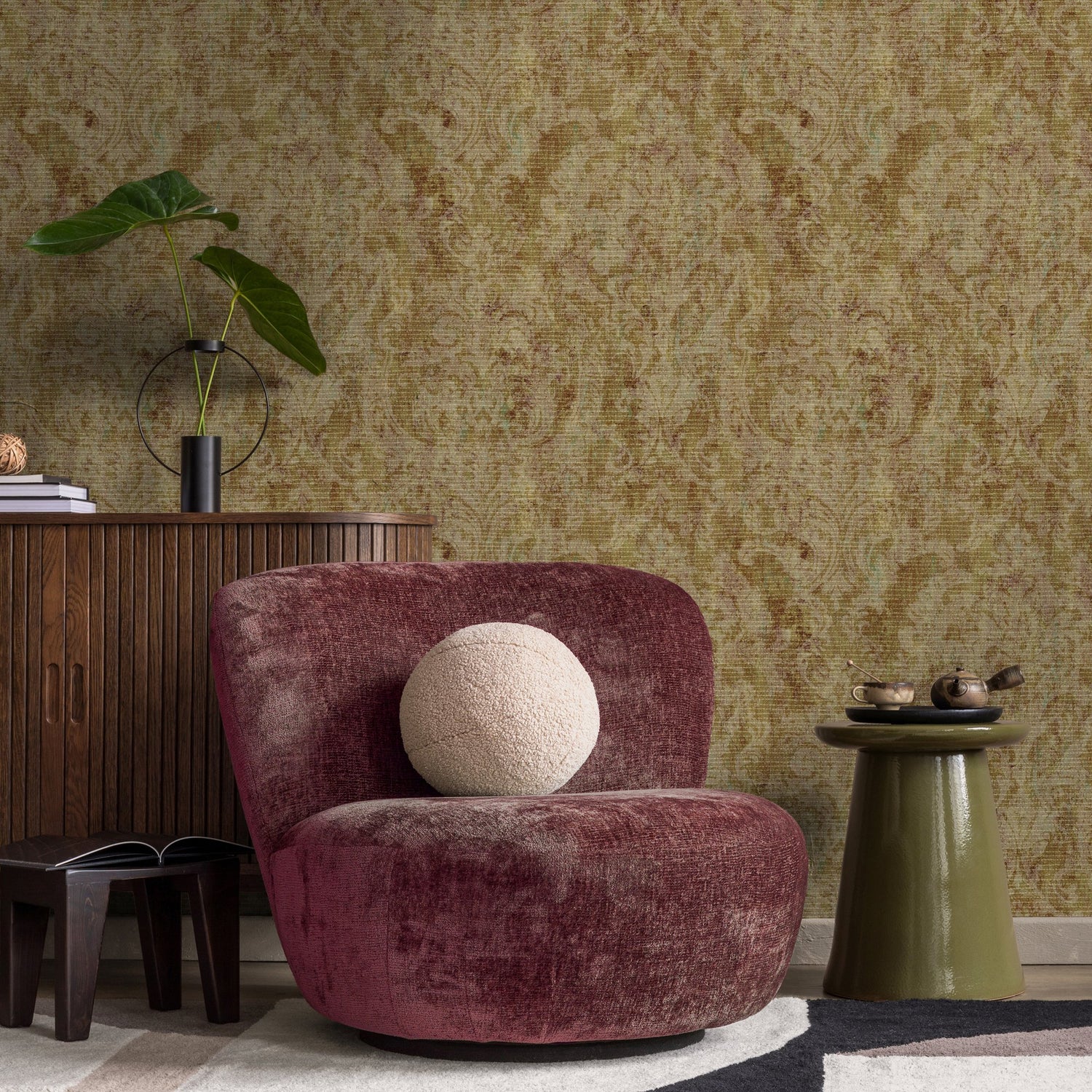 Damask Wallpaper in Green color - pattern number 81421 - by Galerie in the Cerra collection
