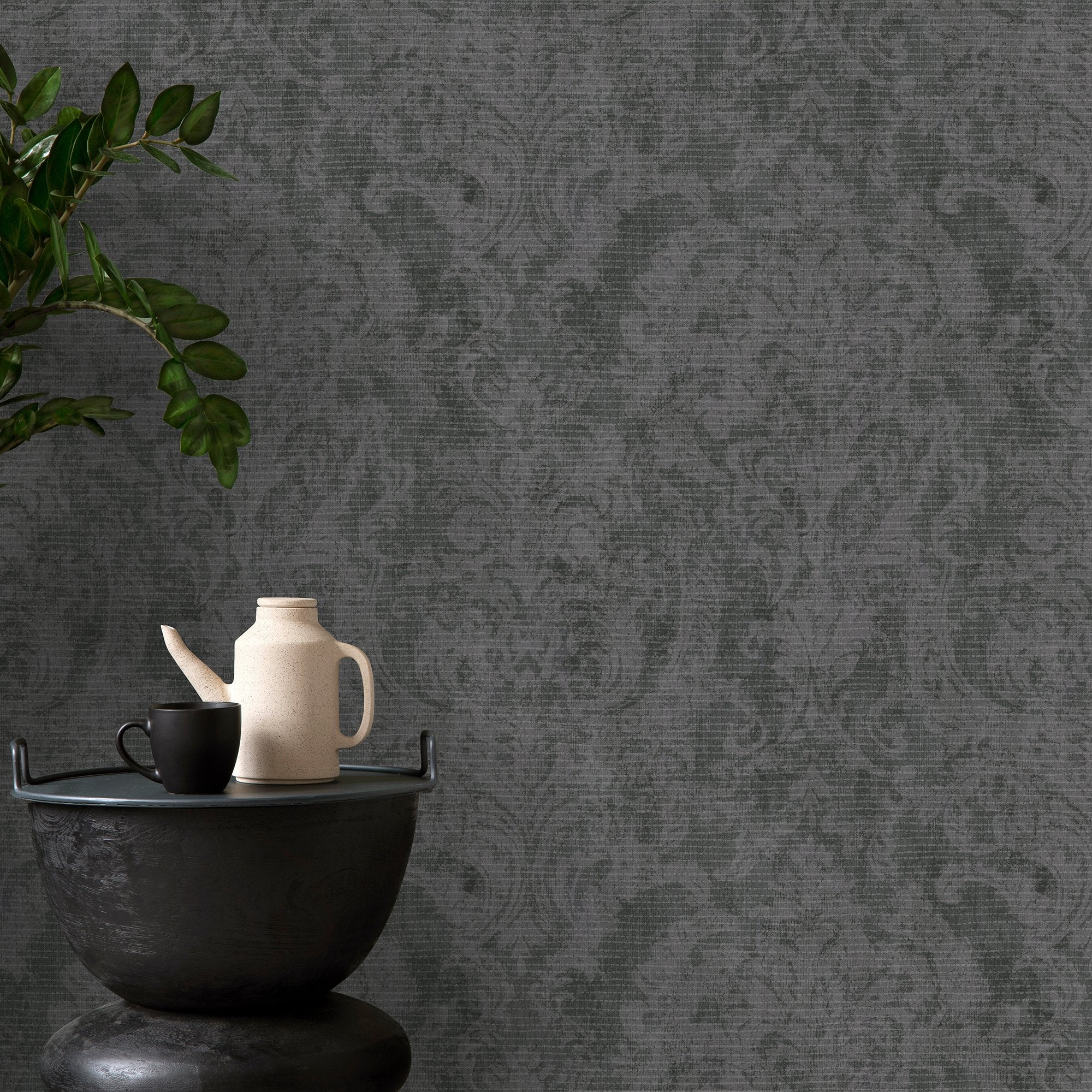 Damask Wallpaper in Black color - pattern number 81422 - by Galerie in the Cerra collection