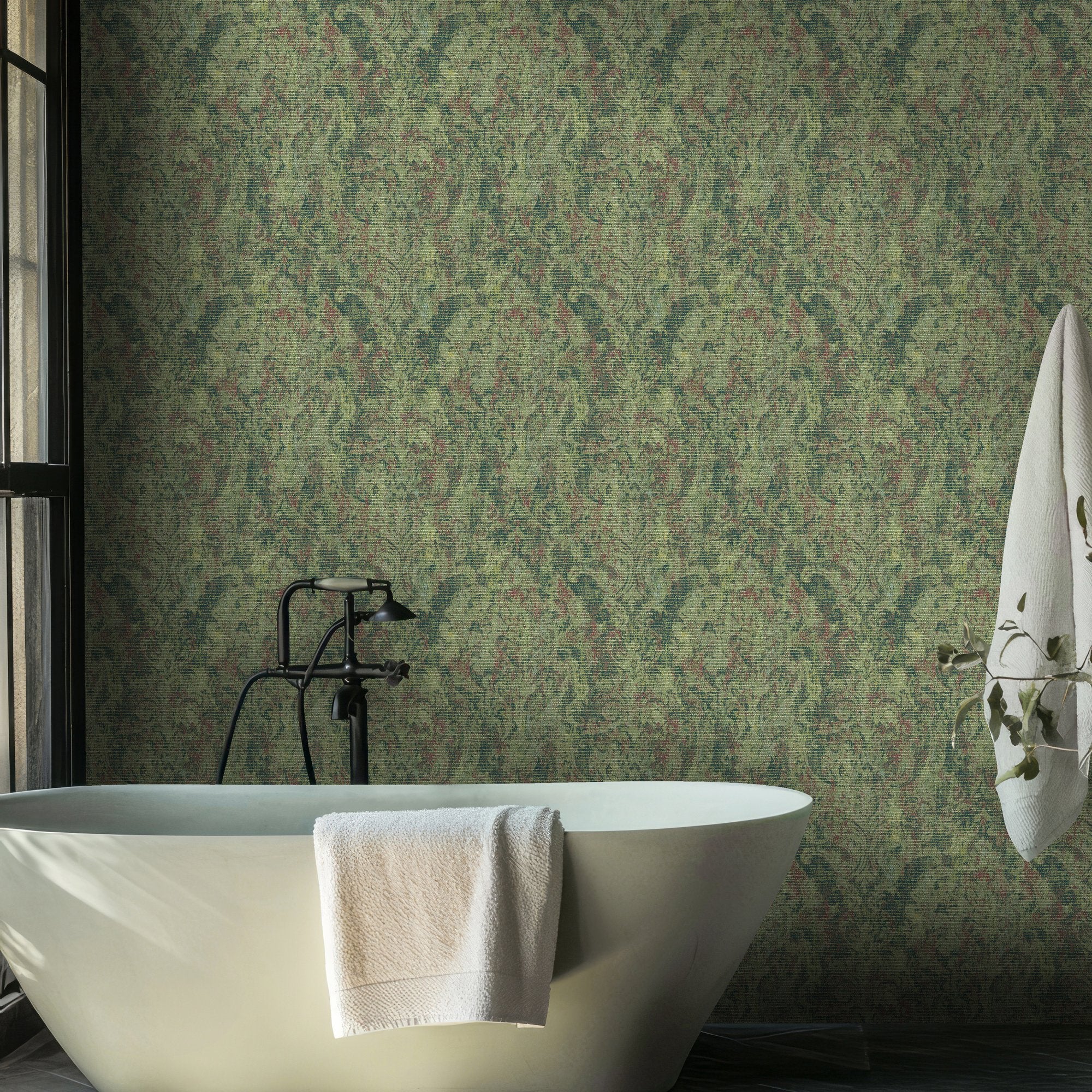 Damask Wallpaper in Green color - pattern number 81424 - by Galerie in the Cerra collection