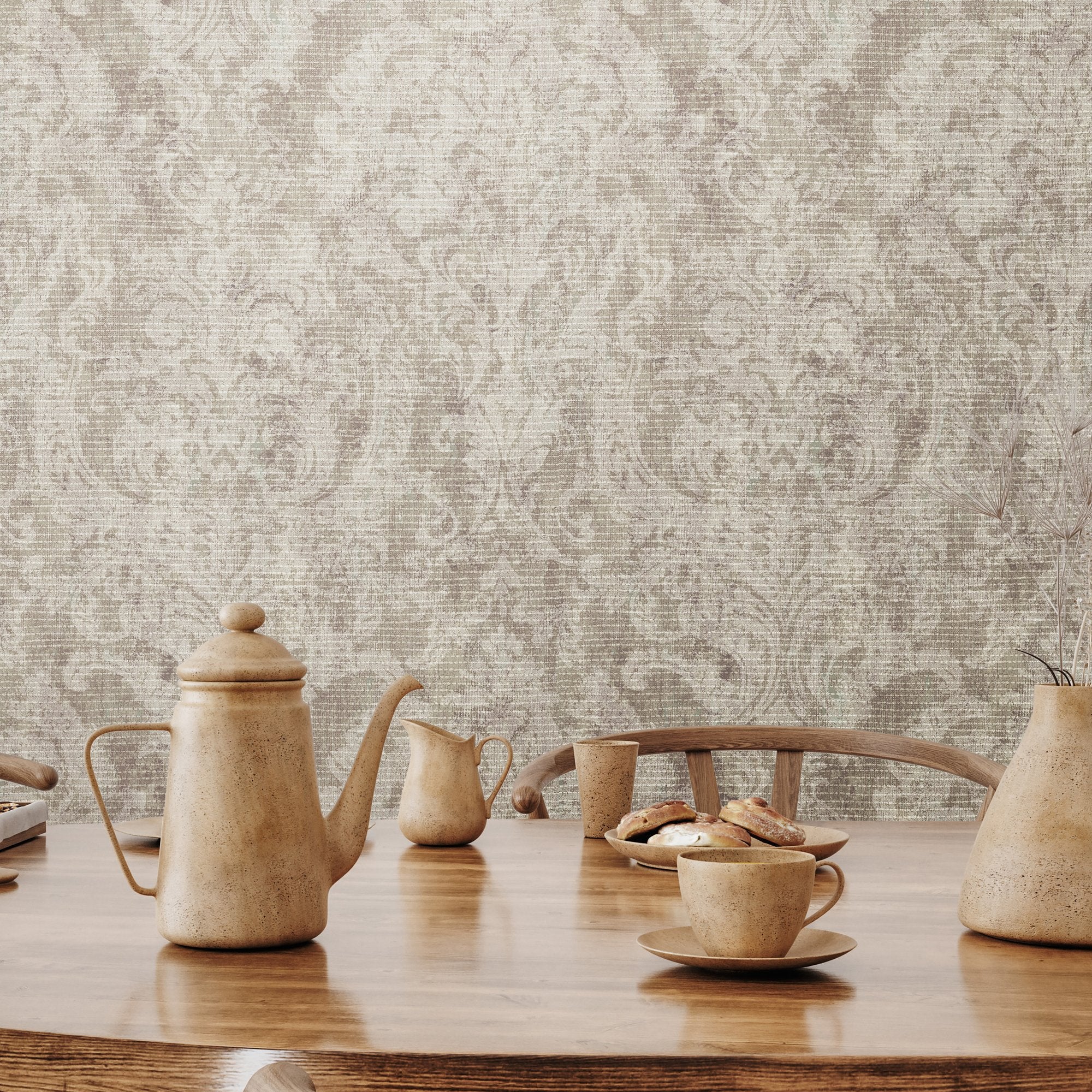 Damask Wallpaper in Beige color - pattern number 81427 - by Galerie in the Cerra collection