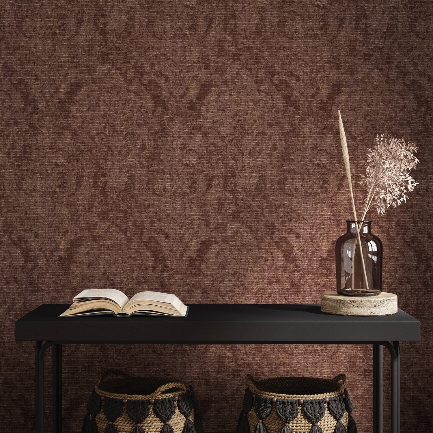 Damask Wallpaper in Red color - pattern number 81429 - by Galerie in the Cerra collection