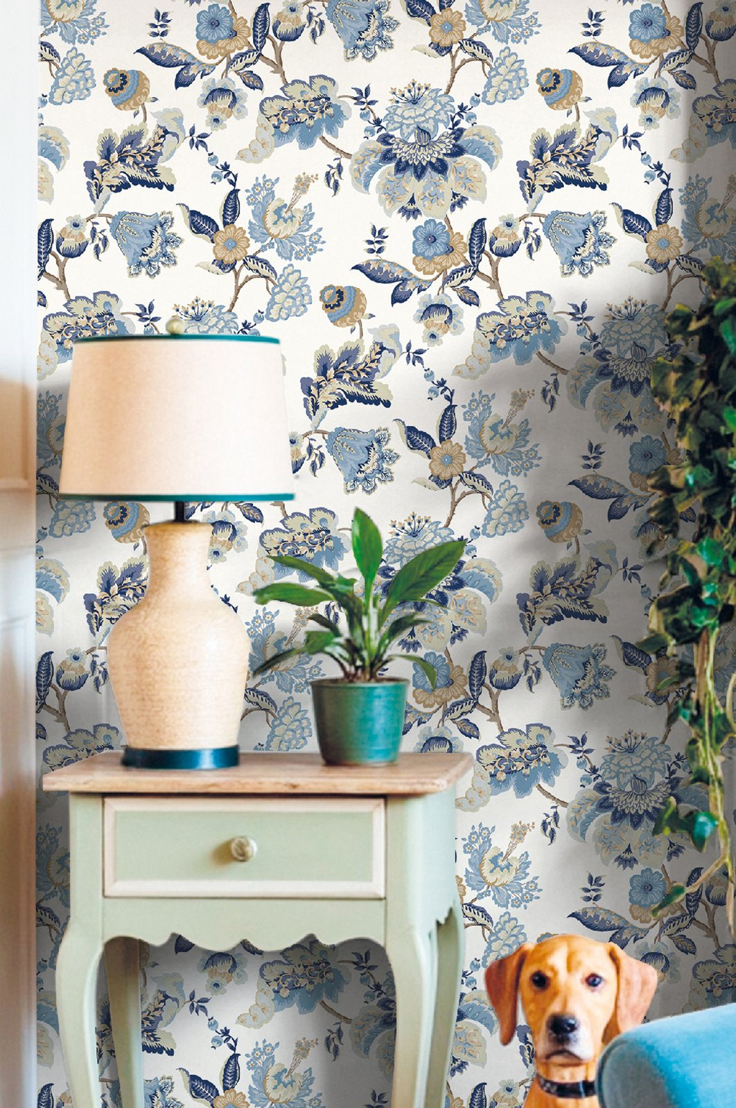 Jacobin Garden Wallpaper in Blue color - pattern number 8303 - by Galerie in the Blooming Garden collection