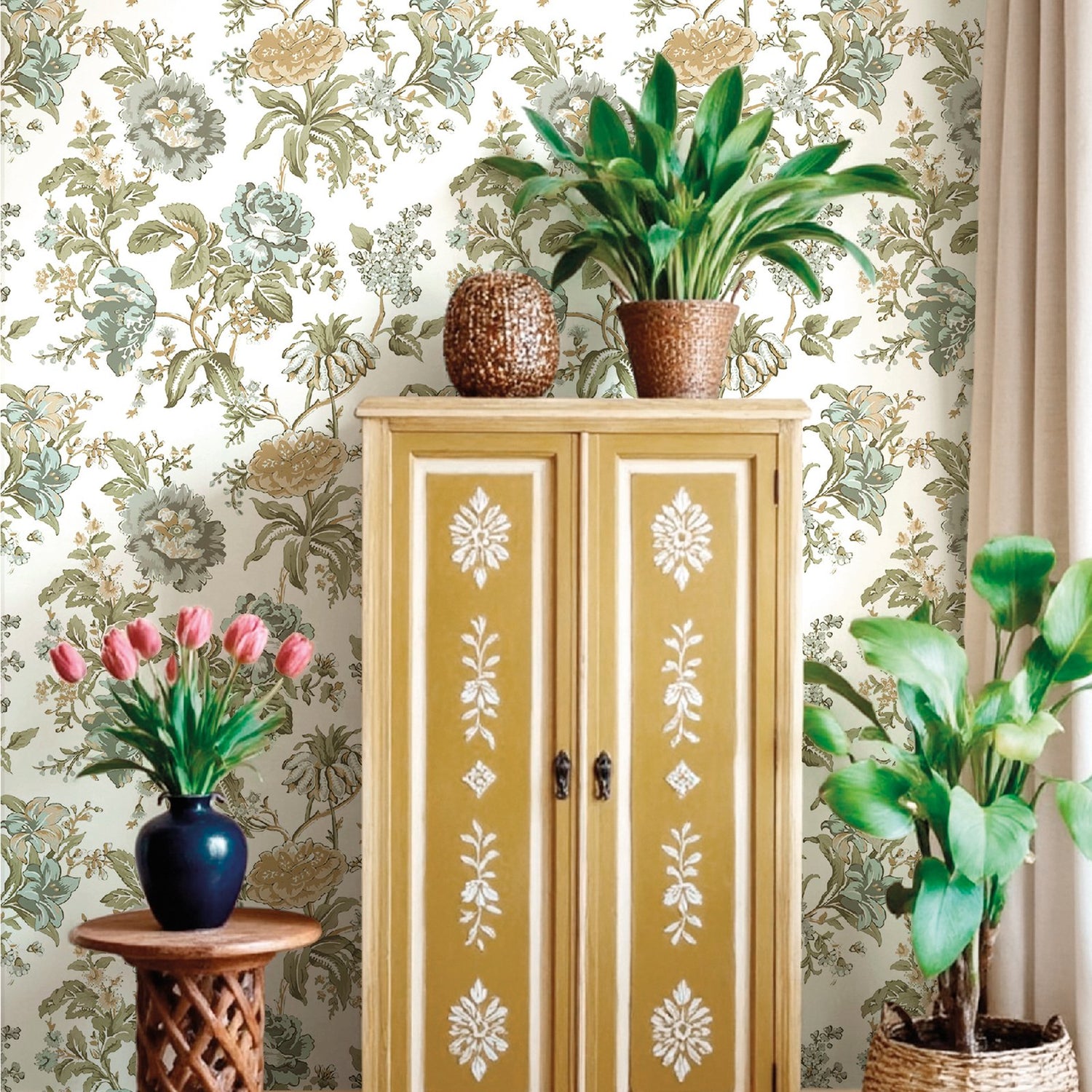 Oriente Garden Wallpaper in Blue color - pattern number 8305 - by Galerie in the Blooming Garden collection