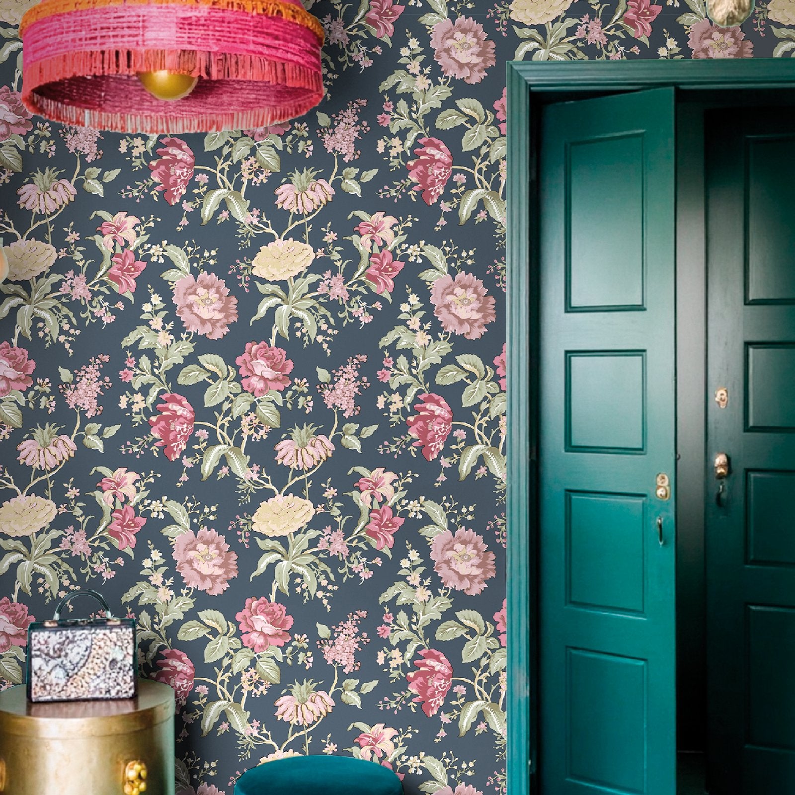 Oriente Garden Wallpaper in Blue color - pattern number 8308 - by Galerie in the Blooming Garden collection