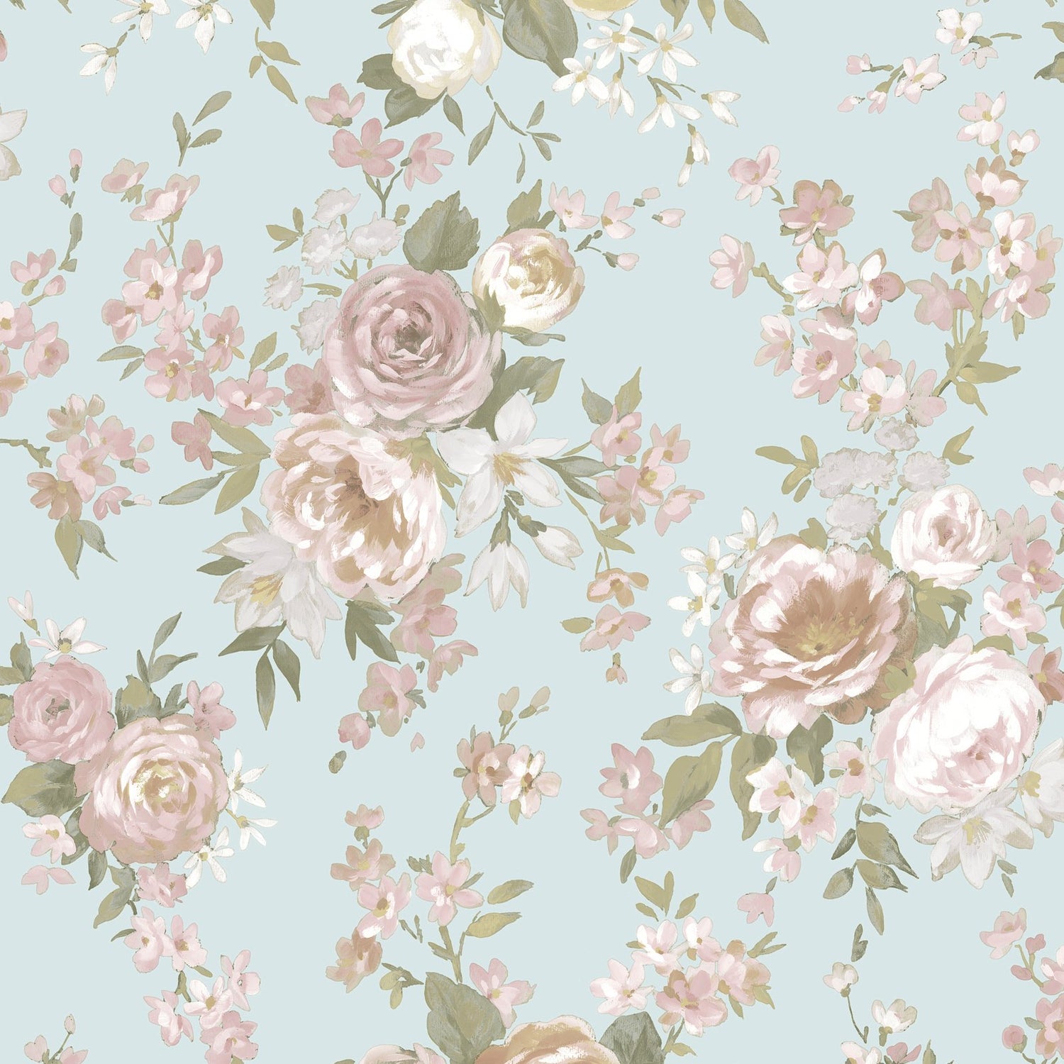Rose Victoria Garden Wallpaper in Blue color - pattern number 8311 - by Galerie in the Blooming Garden collection