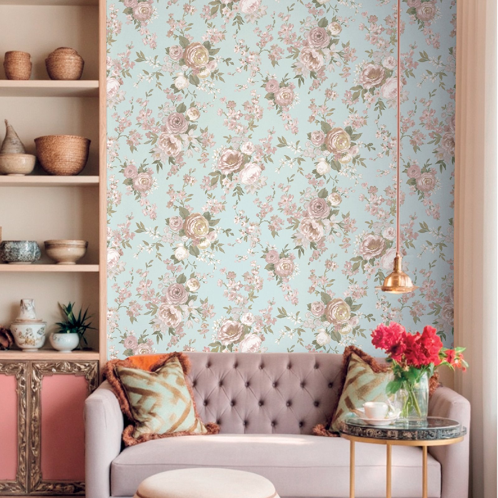 Rose Victoria Garden Wallpaper in Blue color - pattern number 8311 - by Galerie in the Blooming Garden collection