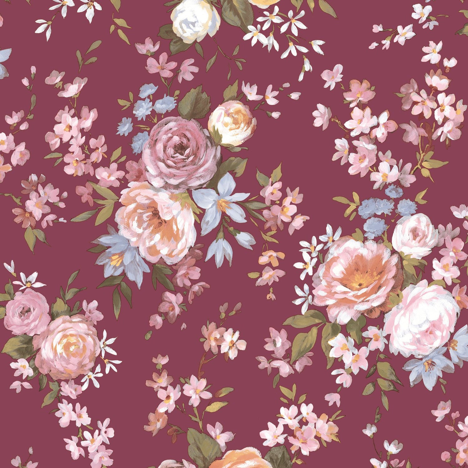 Rose Victoria Garden Wallpaper in Red color - pattern number 8312 - by Galerie in the Blooming Garden collection