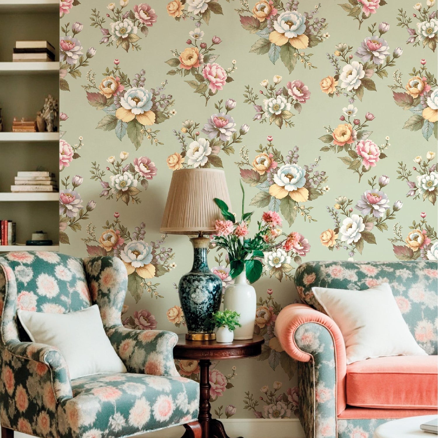 Vintage Garden Wallpaper in Green color - pattern number 8331 - by Galerie in the Blooming Garden collection