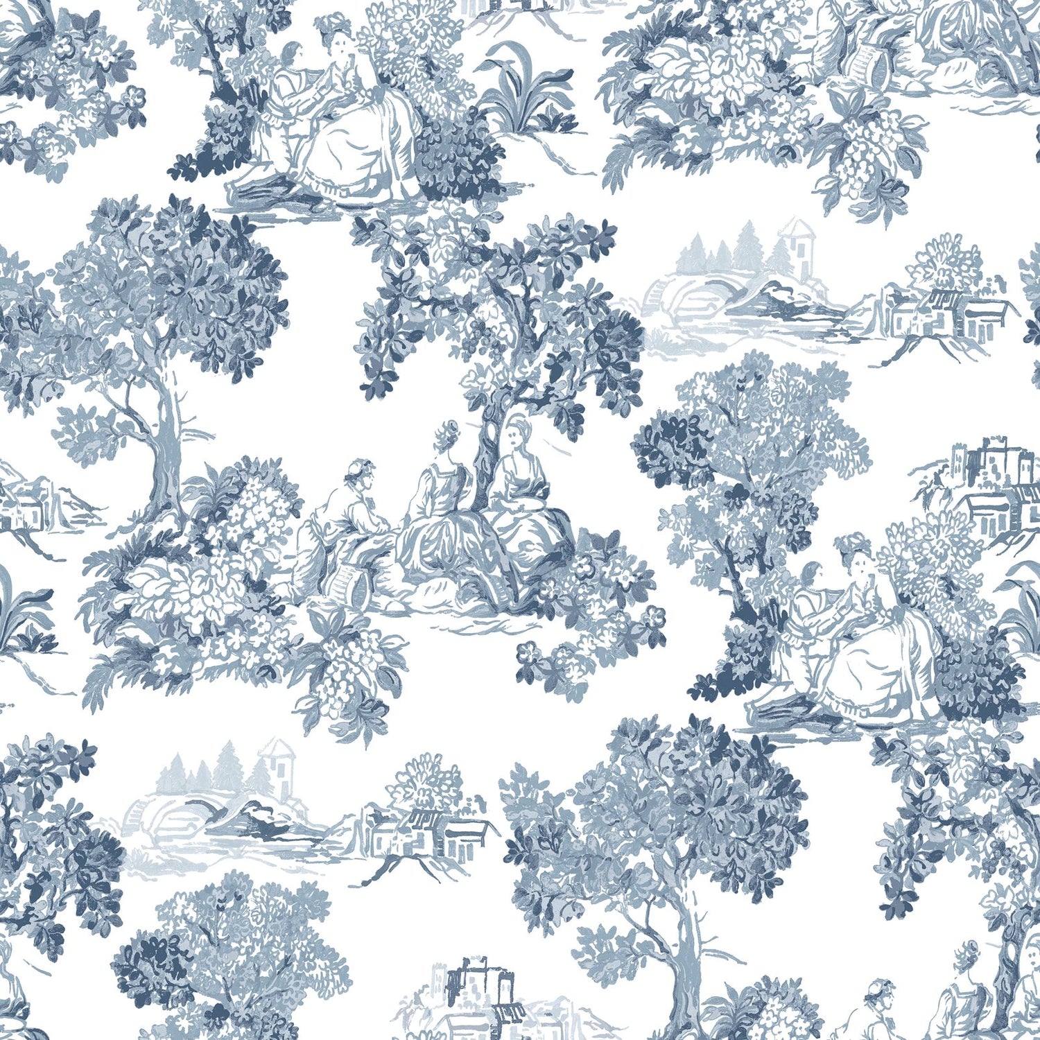 Toile Garden Wallpaper in Blue color - pattern number 8342 - by Galerie in the Blooming Garden collection