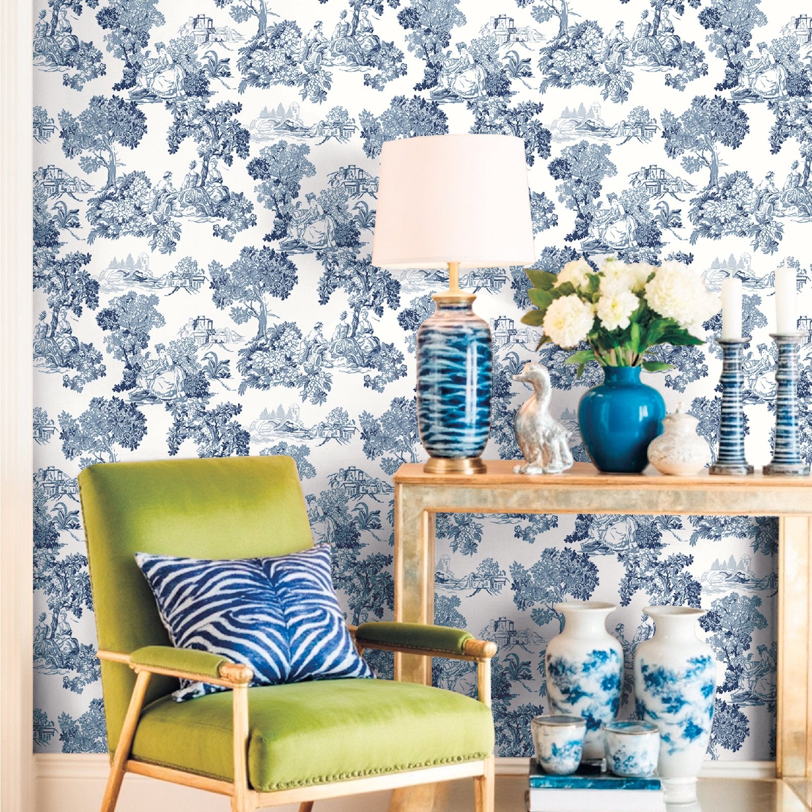 Toile Garden Wallpaper in Blue color - pattern number 8342 - by Galerie in the Blooming Garden collection