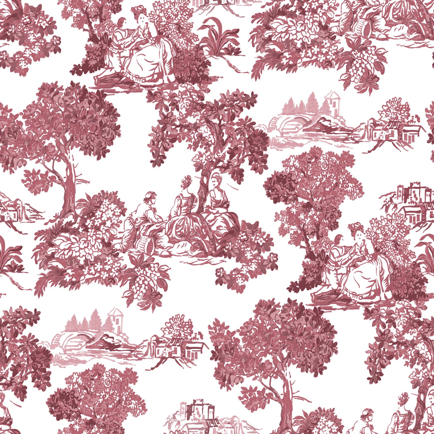 Toile Garden Wallpaper in Red color - pattern number 8343 - by Galerie in the Blooming Garden collection