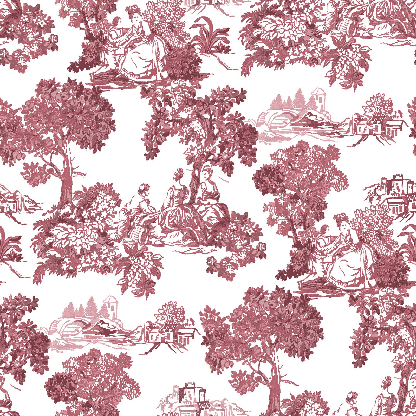 Toile Garden Wallpaper in Red color - pattern number 8343 - by Galerie in the Blooming Garden collection