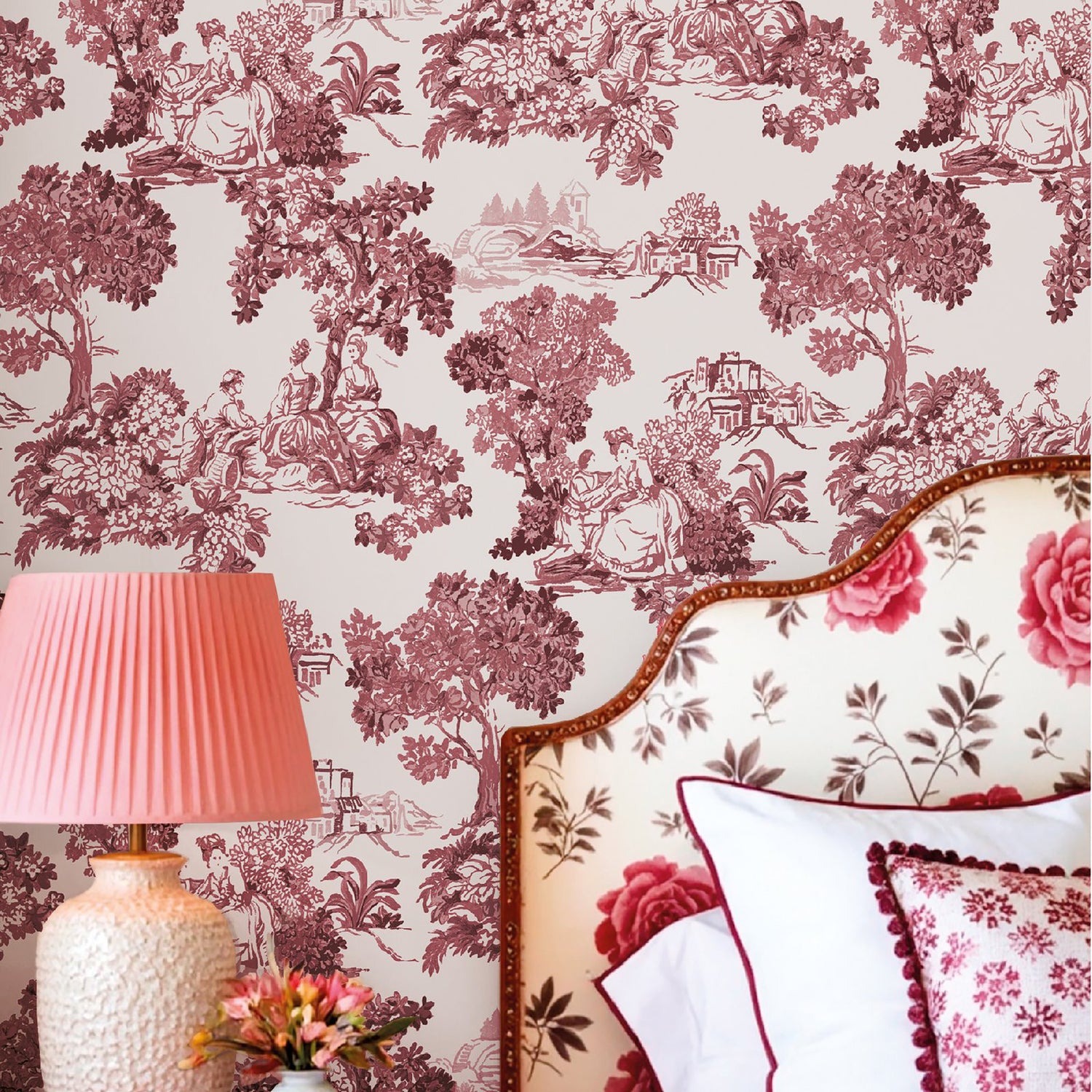 Toile Garden Wallpaper in Red color - pattern number 8343 - by Galerie in the Blooming Garden collection