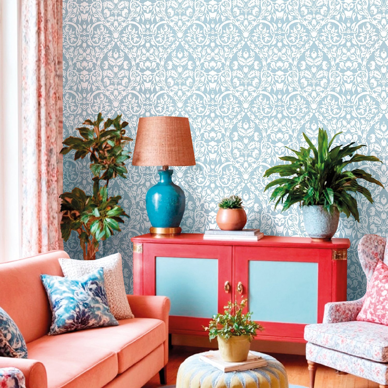 Damasco Garden Wallpaper in Blue color - pattern number 8349 - by Galerie in the Blooming Garden collection
