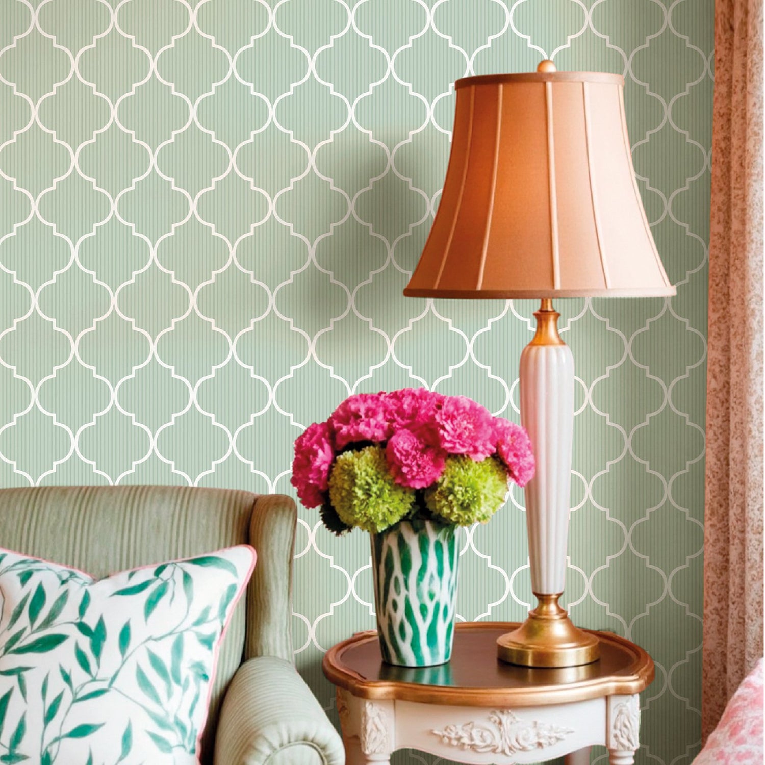 Cancello Green Wallpaper in Green color - pattern number 8378 - by Galerie in the Blooming Garden collection