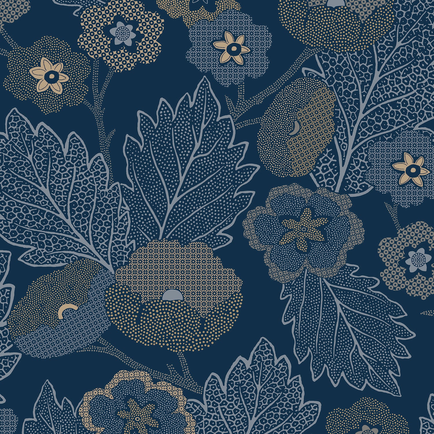 Antibes Flora Wallpaper in navy color - pattern number 8421-ANT-AH4 - by Veer Decor in the Veer Decor 2025 Collection collection