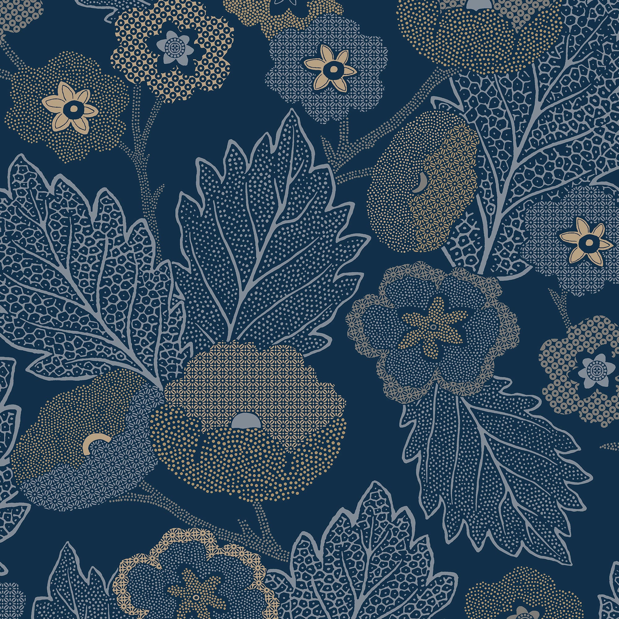 Antibes Flora Wallpaper in navy color - pattern number 8421-ANT-AH4 - by Veer Decor in the Veer Decor 2025 Collection collection