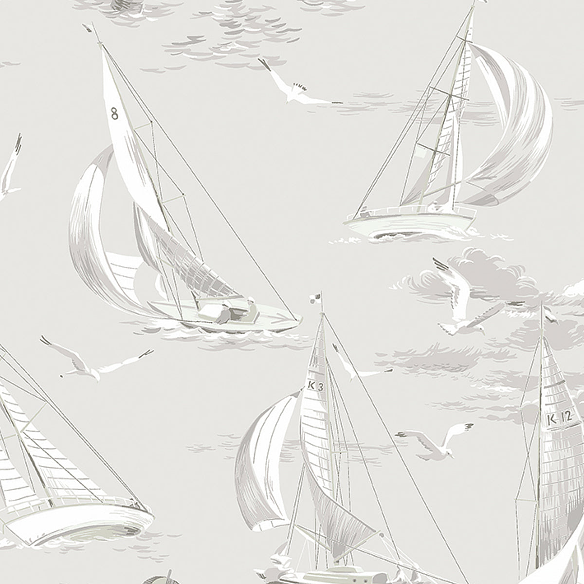 Sailboats wallpaper in grey color - pattern number 8855 - by Schumacher in the Borastapeter collection