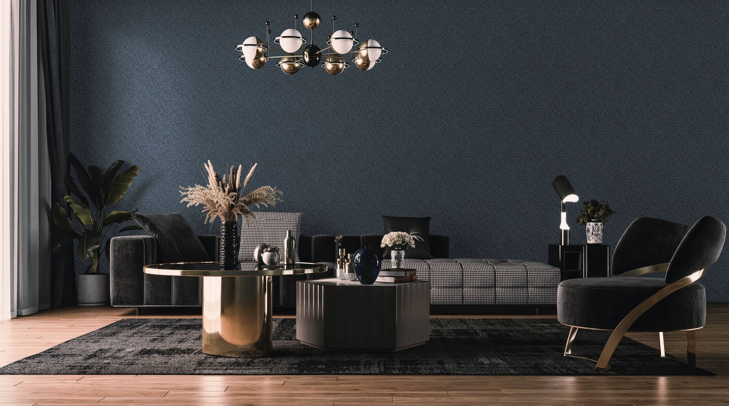 Leaves wallpaper in blue color - pattern number EN91948 - by Galerie in the Energy collection