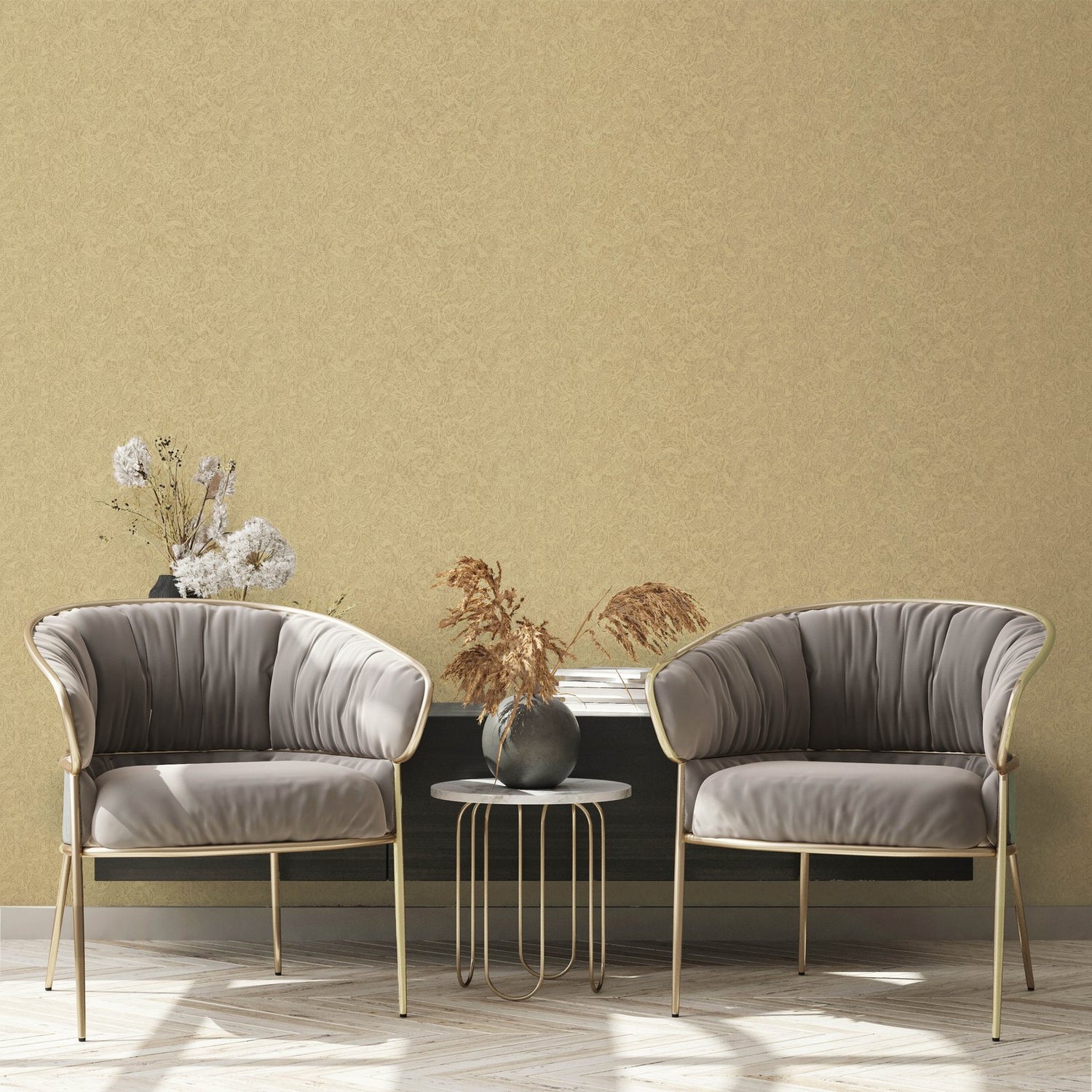 Floral wallpaper in gold color - pattern number EN91967 - by Galerie in the Energy collection