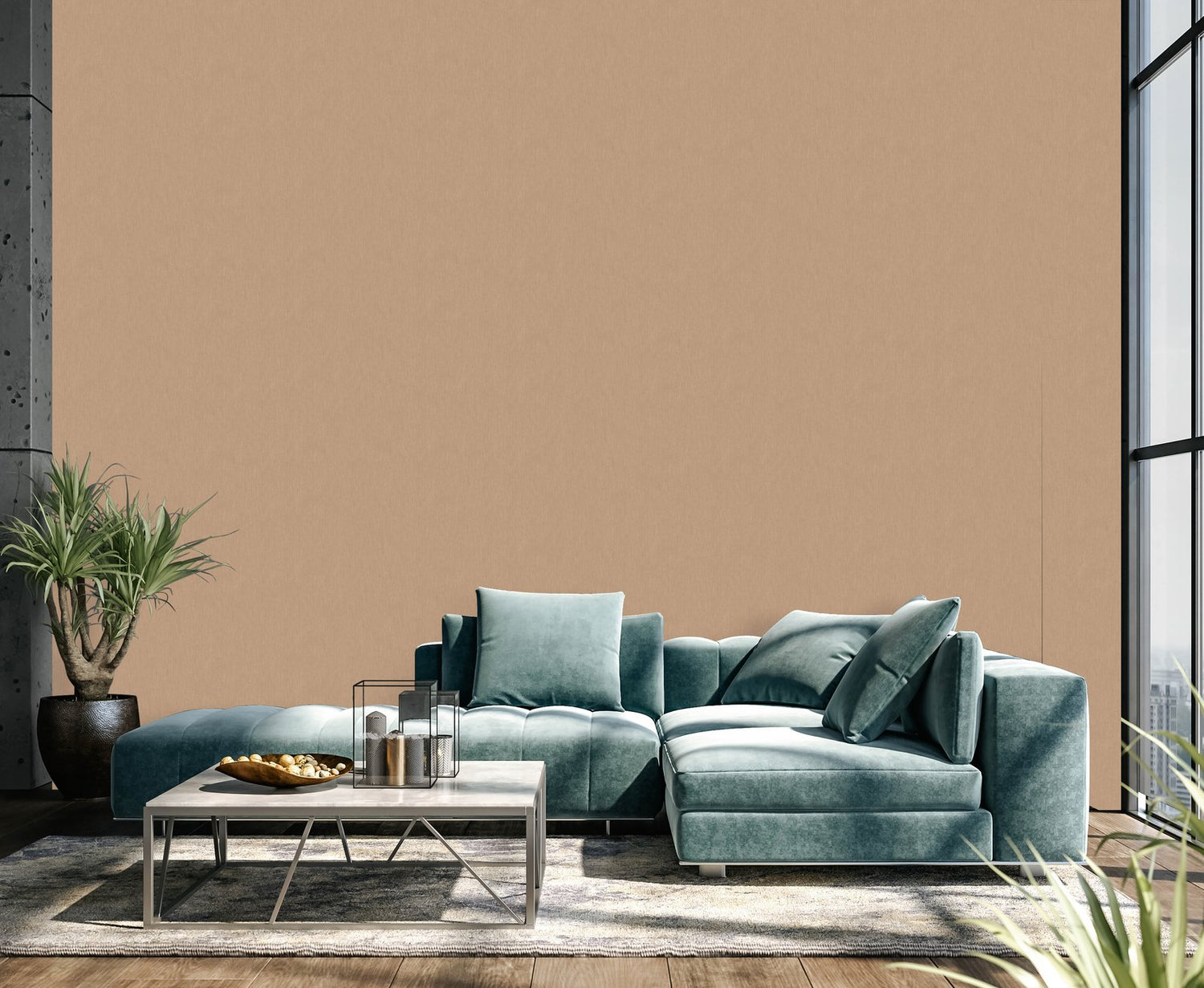 Linen wallpaper in orange color - pattern number EN91979 - by Galerie in the Energy collection