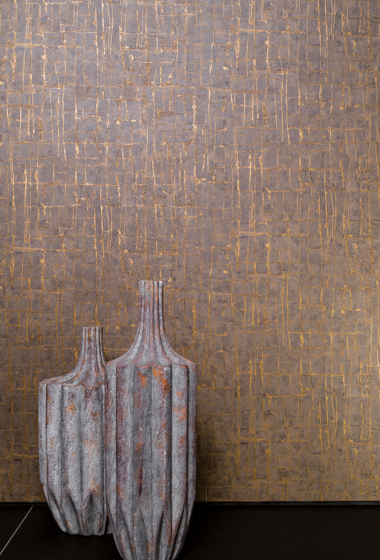 Stonework wallpaper in bronze brown color - pattern number EN91980 - by Galerie in the Energy collection