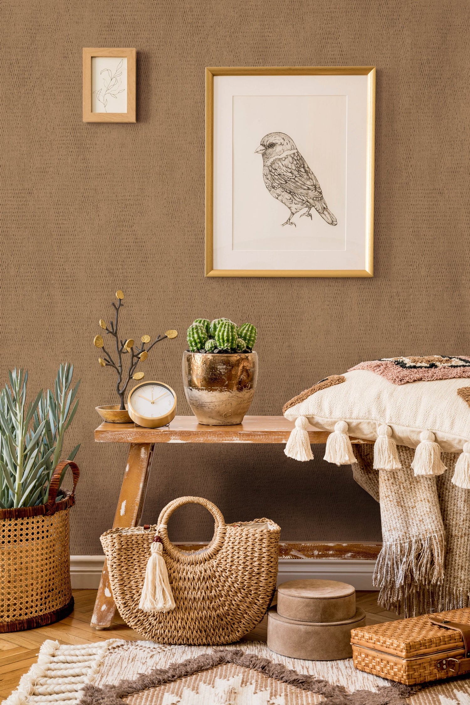 Twill wallpaper in bronze brown color - pattern number EN91984 - by Galerie in the Energy collection