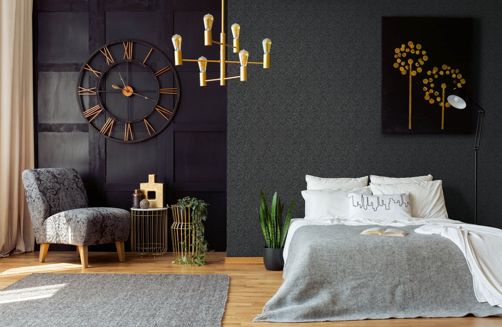 Tree Leaf wallpaper in black color - pattern number AI95052 - by Galerie in the Air collection