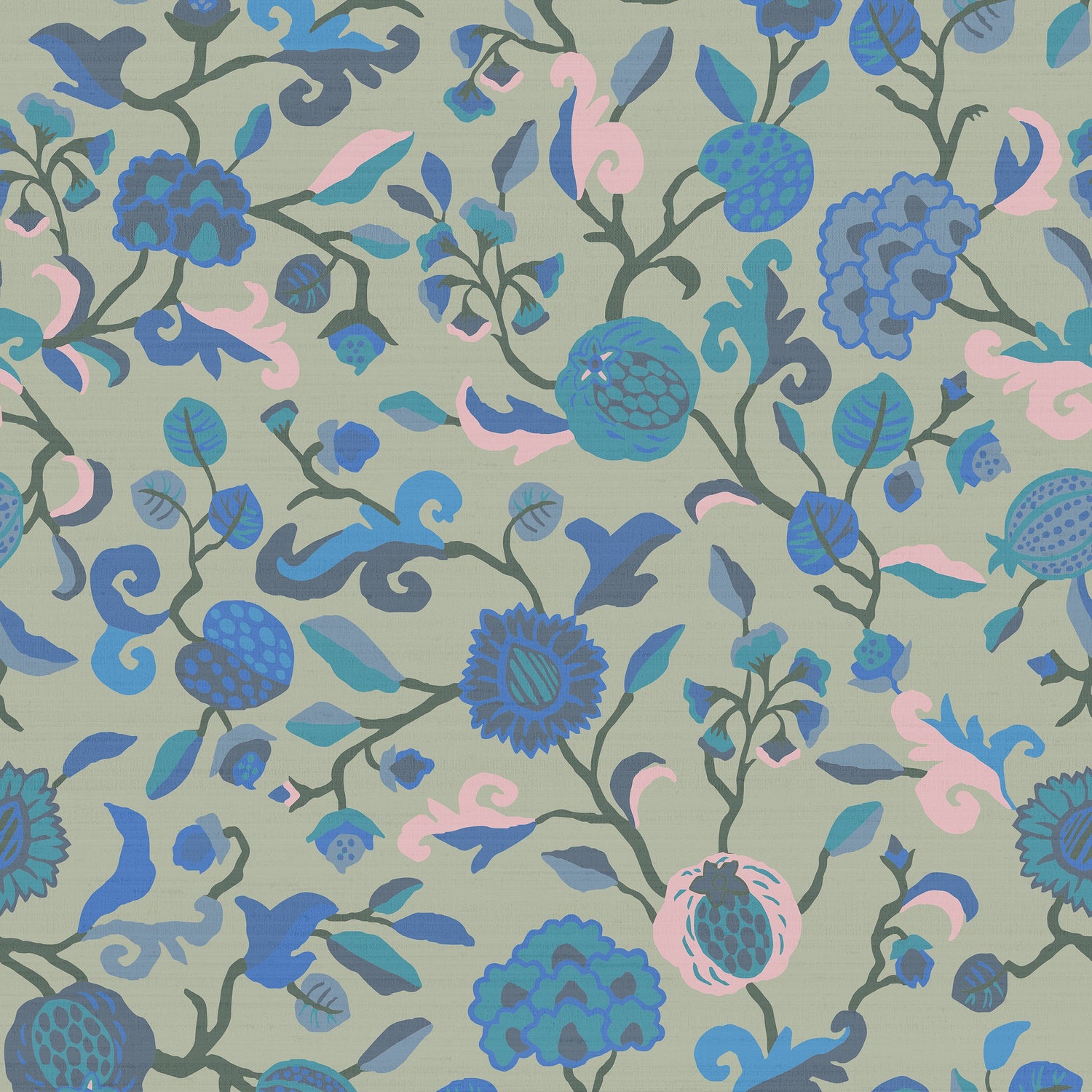 Bayadere fabric in blue light blue green pink color - pattern number 9704 - by Armani Casa in the Precious Fibers collection