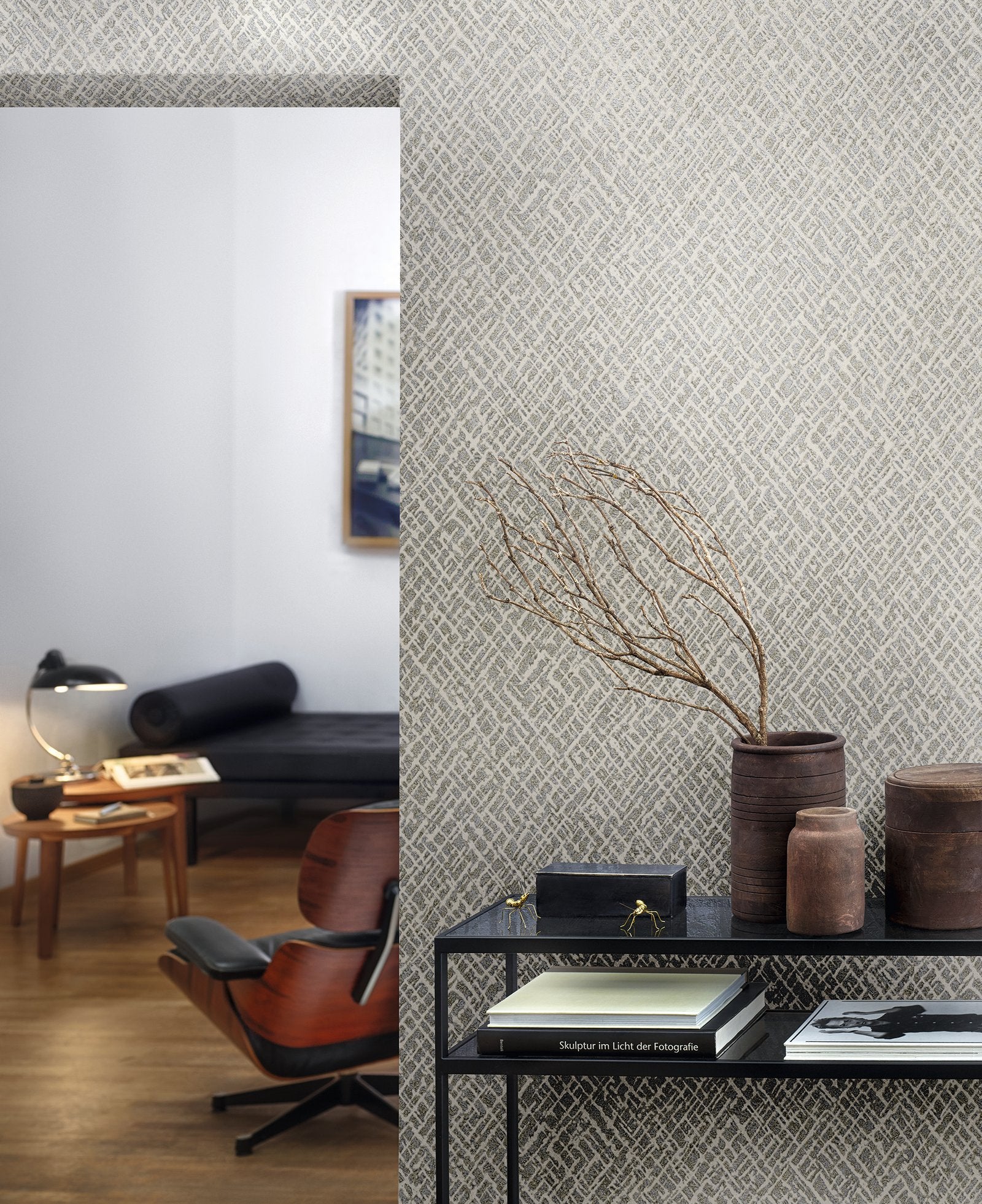 Crosshatch wallpaper in silver grey color - pattern number EA99127 - by Galerie in the Earth collection