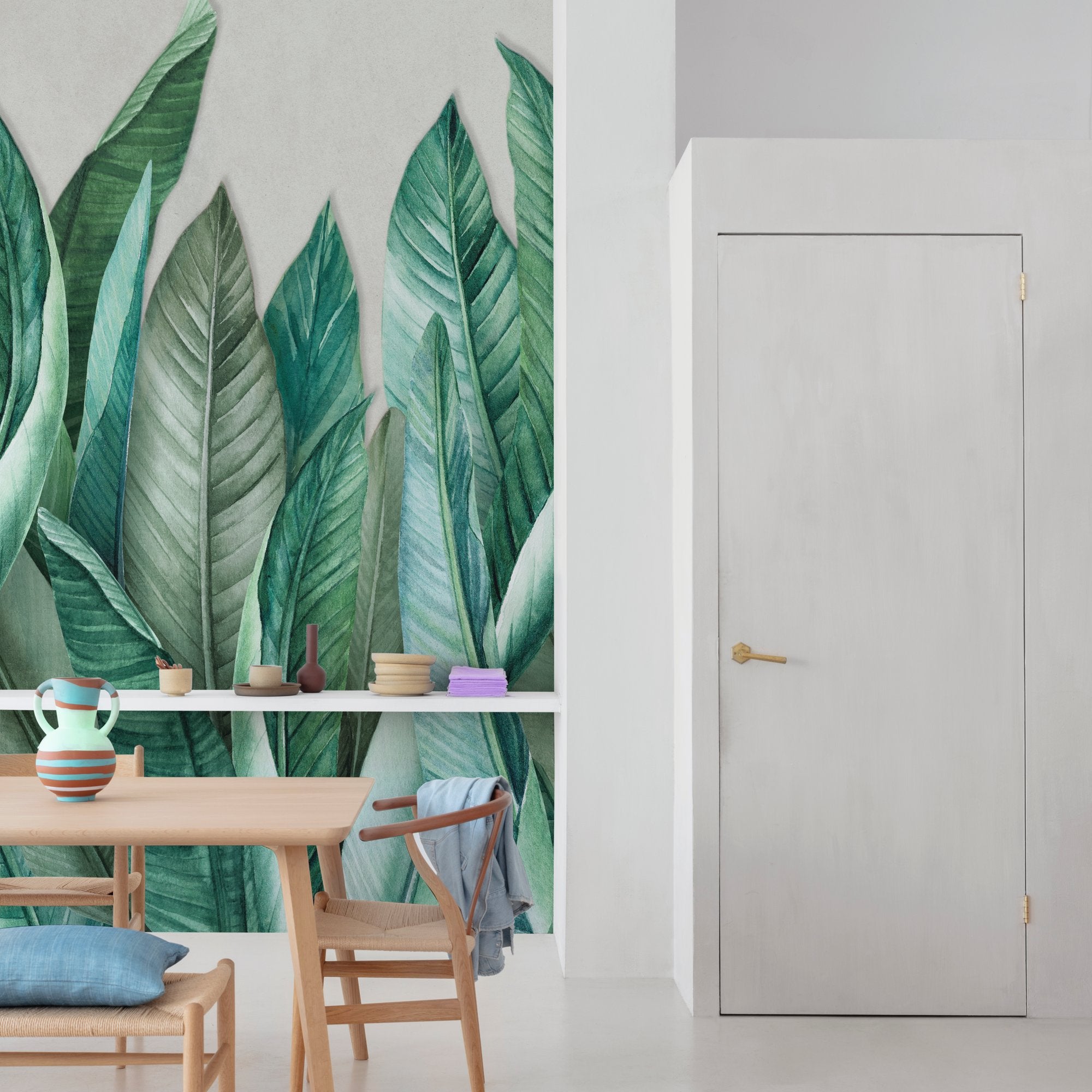 Branched Leaves All-over 3 Panel Mural in green color - pattern number A39501 - by Grandeco in the Orom II collection