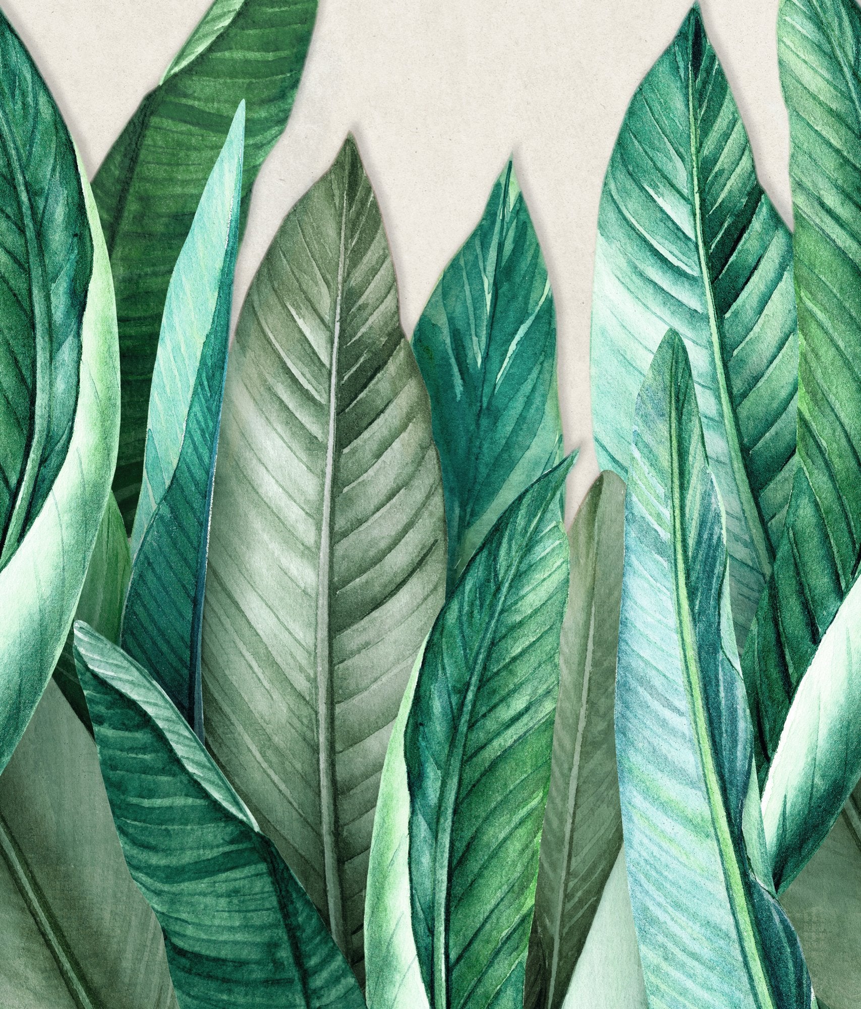 Branched Leaves All-over 3 Panel Mural in green color - pattern number A39501 - by Grandeco in the Orom II collection