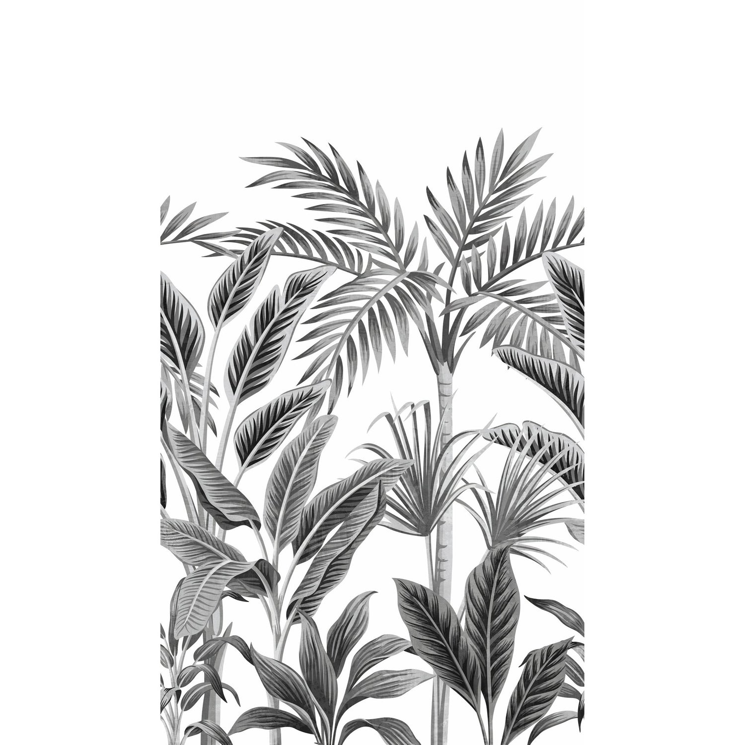 Branched Leaves Motive 3 Panel Mural in black color - pattern number A40801 - by Grandeco in the Orom II collection