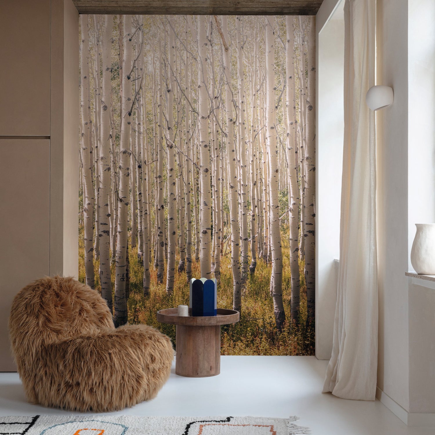 Trees all-over 3 Panel Mural in gold color - pattern number A42601 - by Grandeco in the Orom II collection