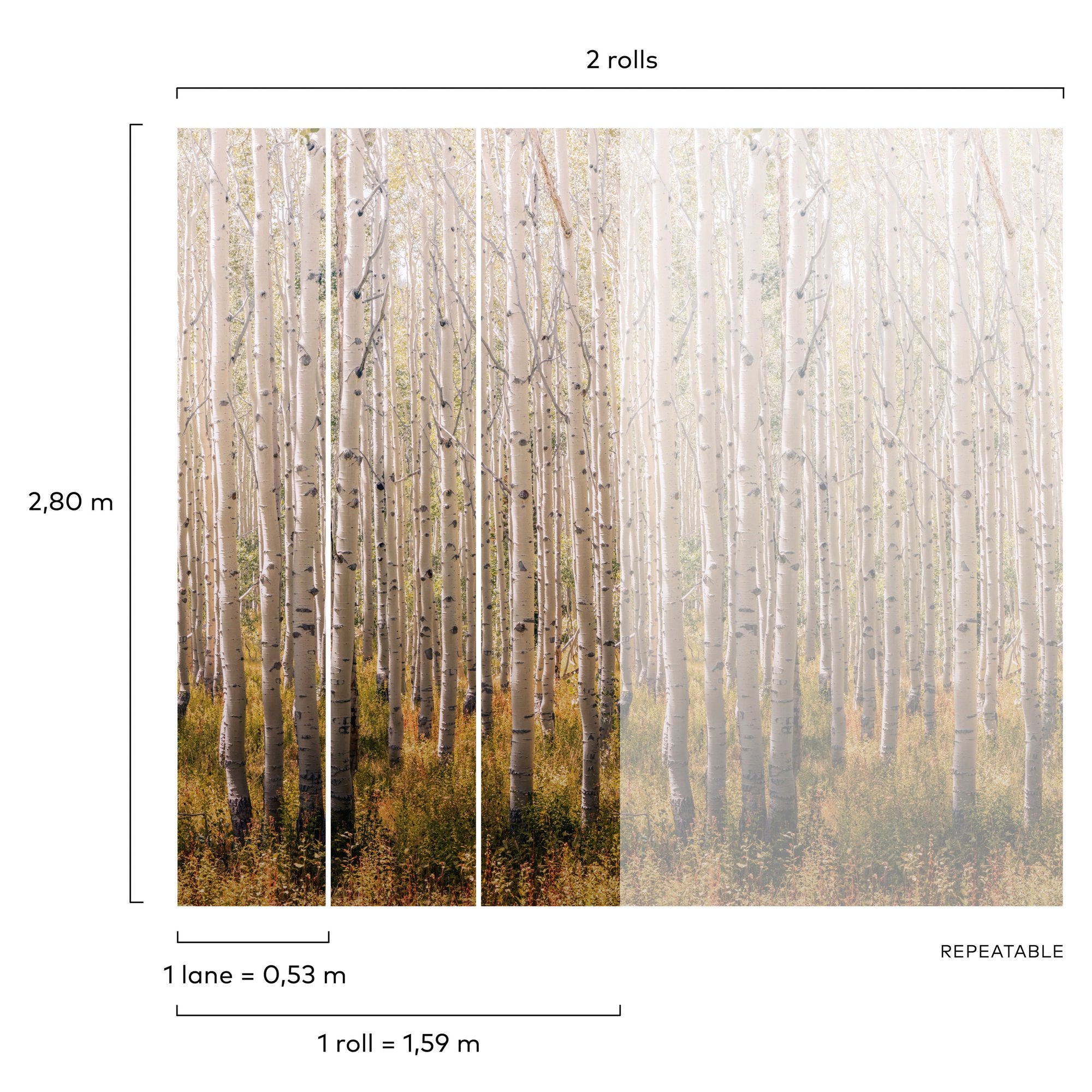 Trees all-over 3 Panel Mural in gold color - pattern number A42601 - by Grandeco in the Orom II collection